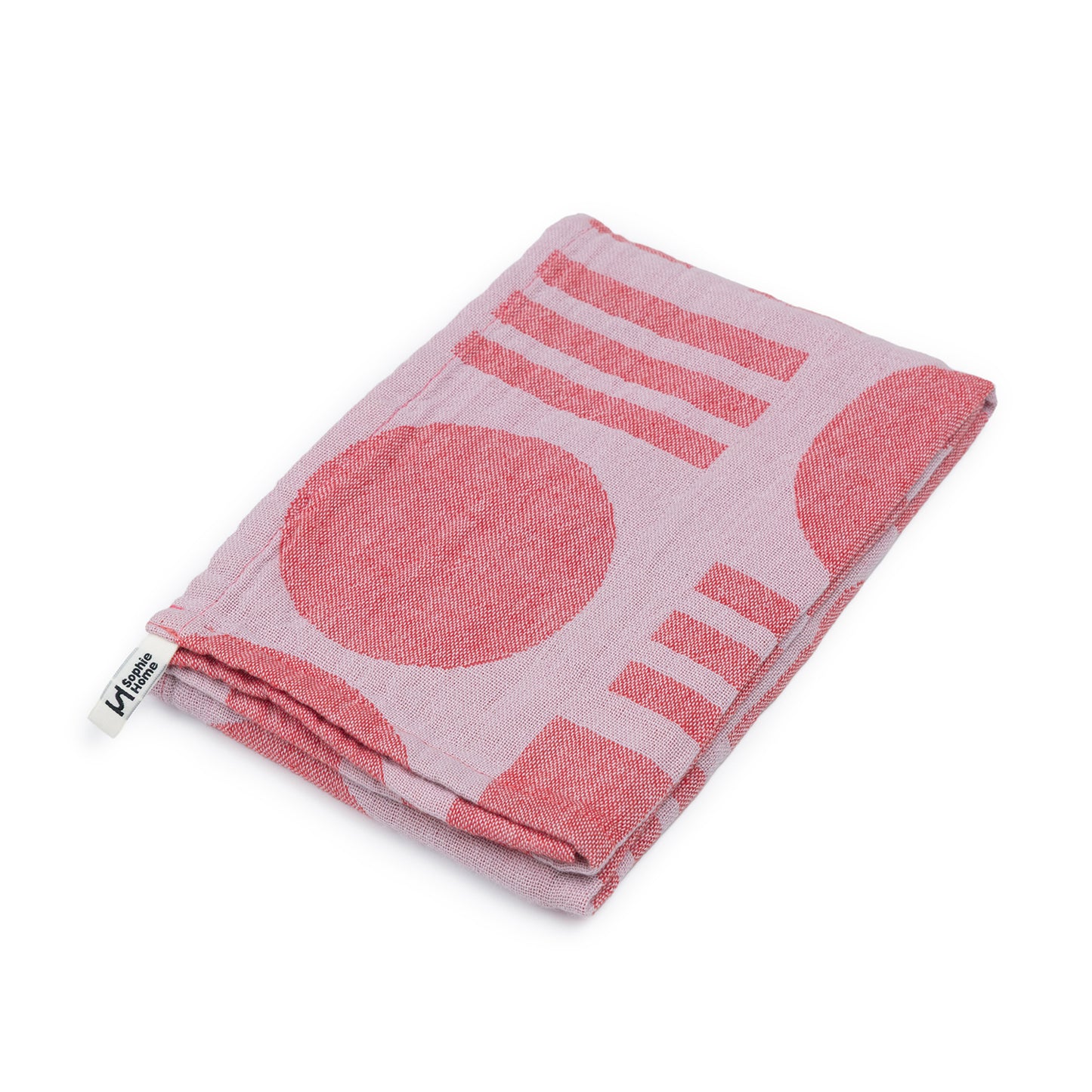 Designer Cotton Tea Towel: Stack The Dishes Pink