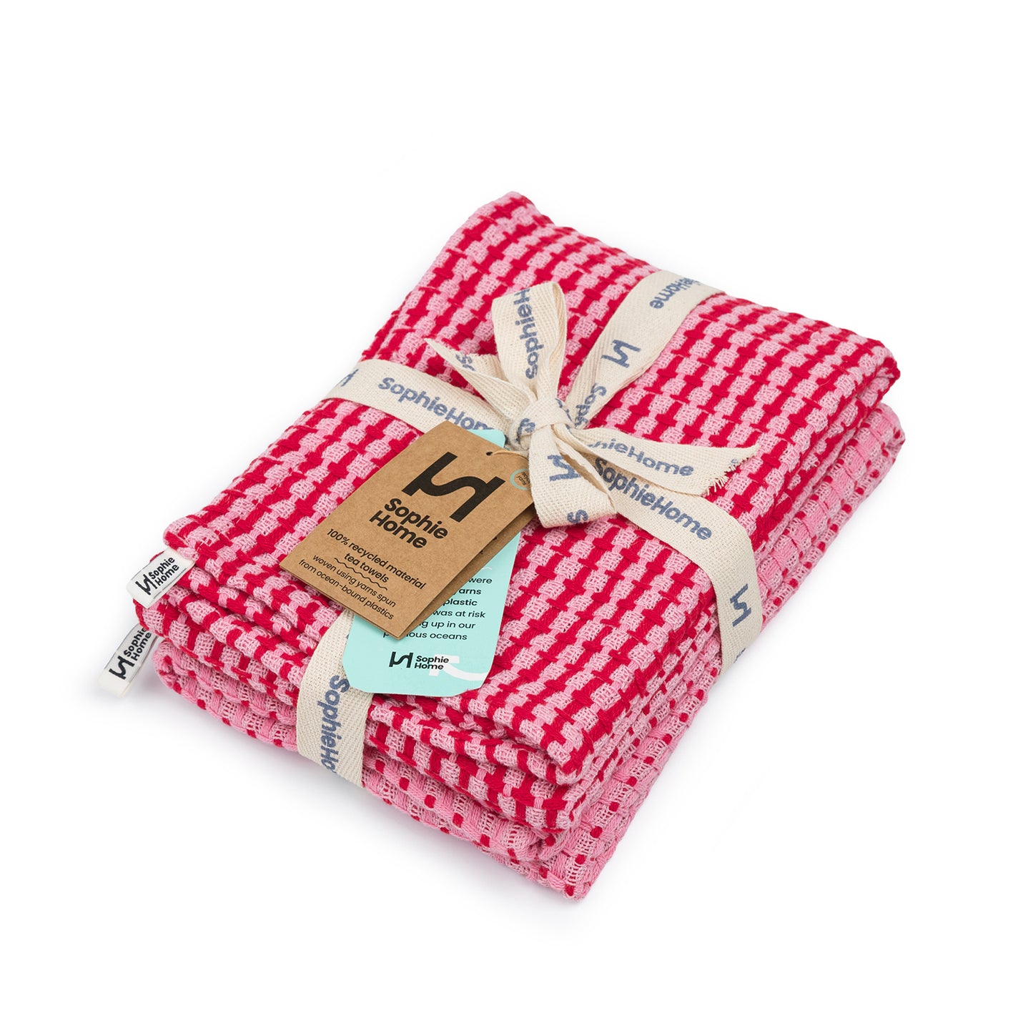 Recycled Materials Tea Towel 2 Pack: Pink