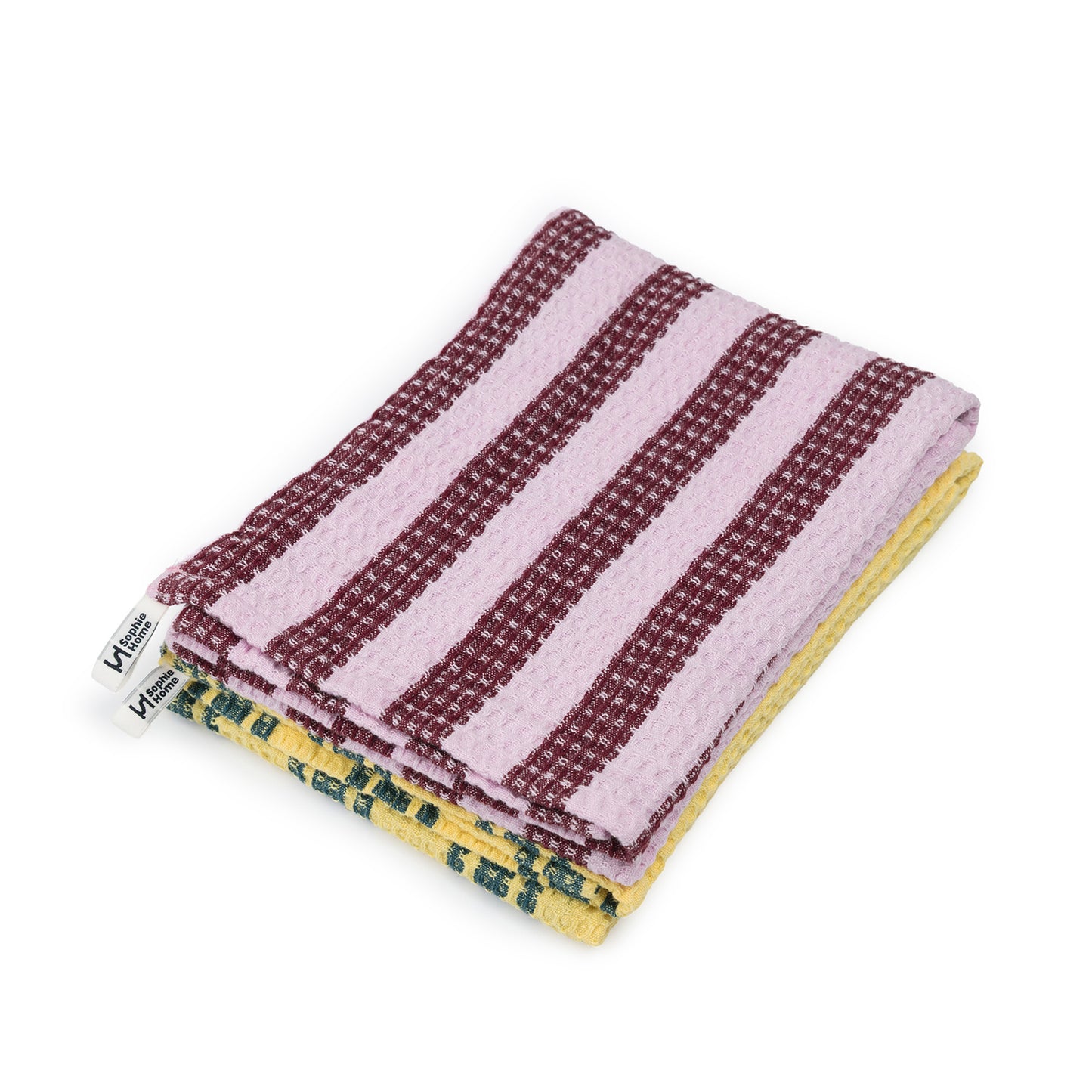 Cotton Tea Towel 2 Pack: Striped Burgundy