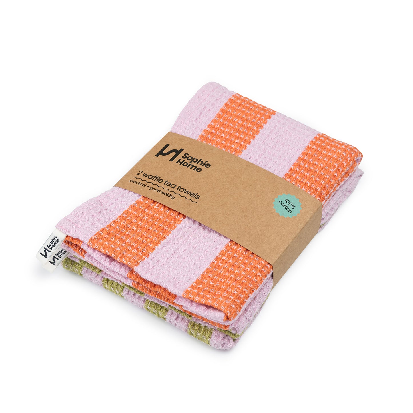 Cotton Tea Towel 2 Pack: Striped Pink