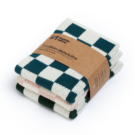 Reusable Check Dishcloths: Ink/Pink/Forest