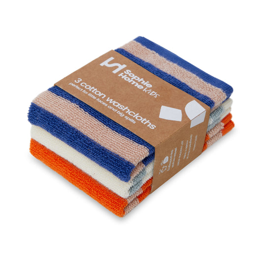 Striped Terry Washcloths: Cobalt/Aqua/Orange