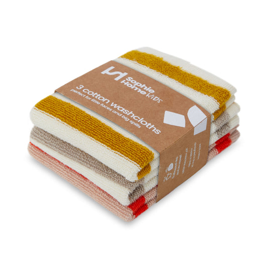 Striped Terry Washcloths: Citrus/Red/Putty