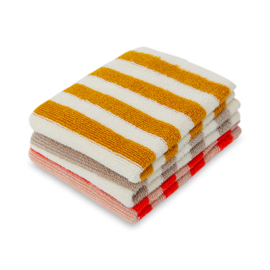 Striped Terry Washcloths: Citrus/Red/Putty