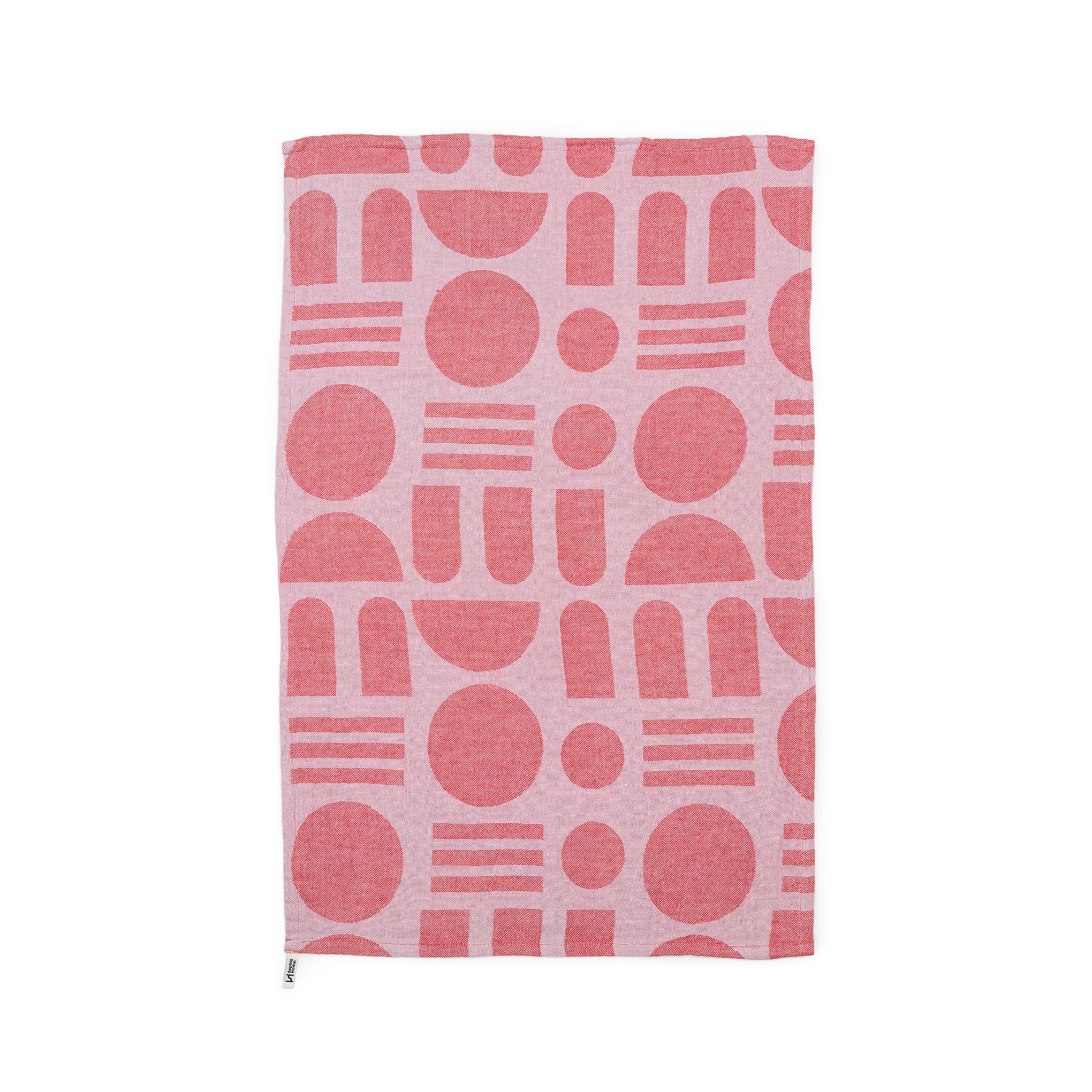 Designer Cotton Tea Towel: Stack The Dishes Pink