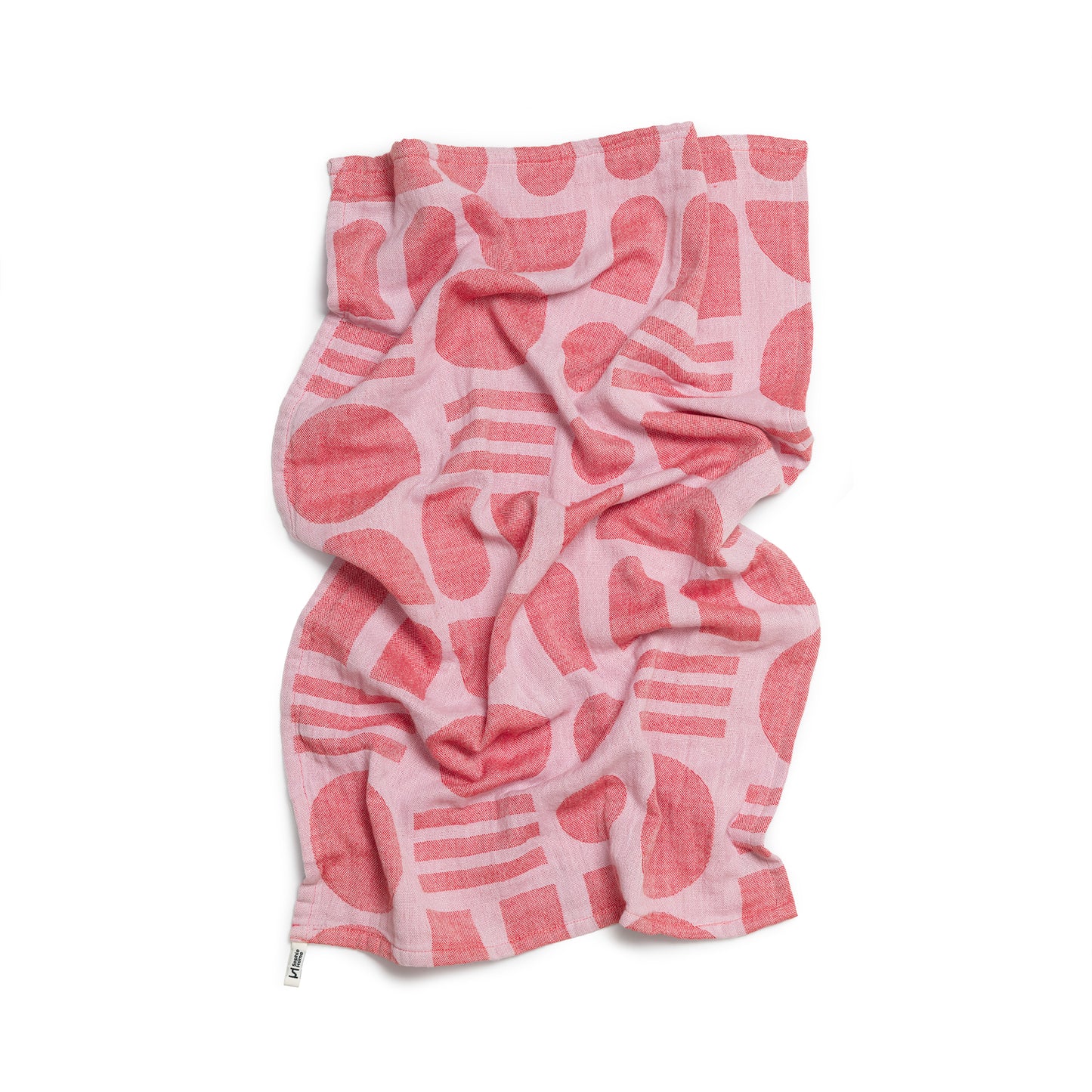 Designer Cotton Tea Towel: Stack The Dishes Pink