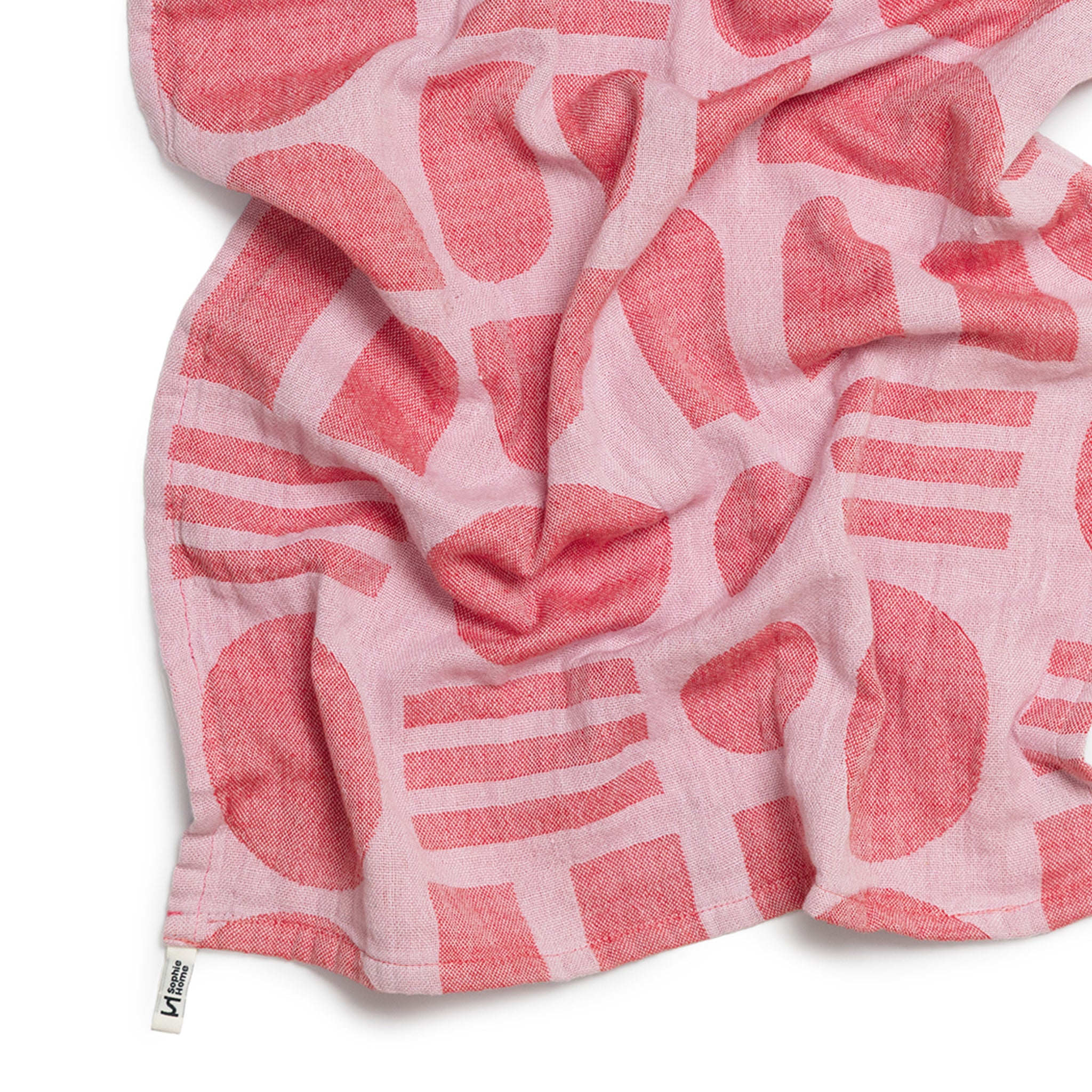Designer Cotton Tea Towel: Stack The Dishes Pink