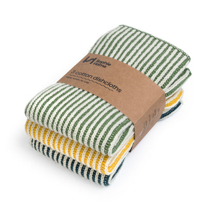 Reusable Ribbed Dishcloths: Green/Citrus/Ink