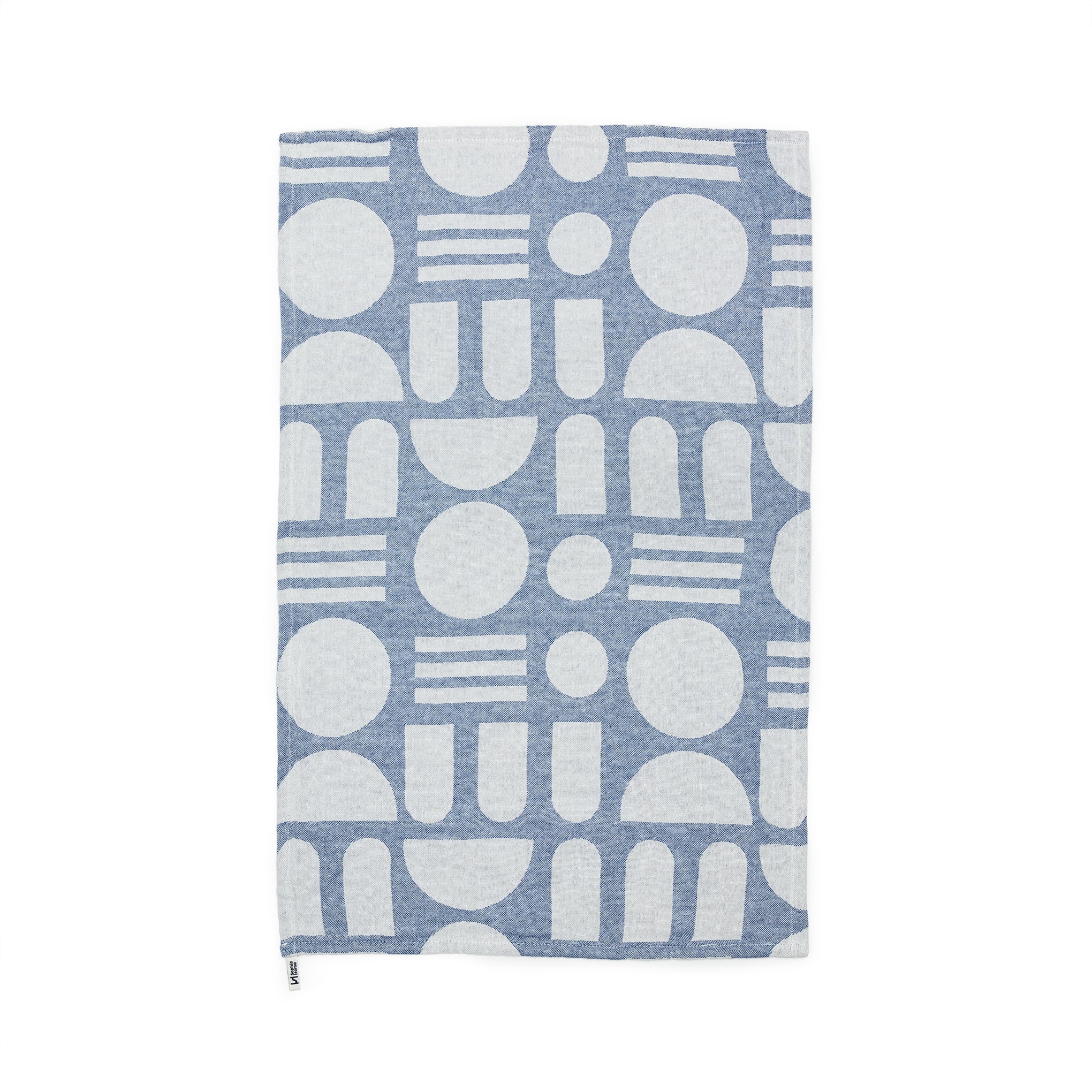 Designer Cotton Tea Towel: Stack The Dishes Cobalt