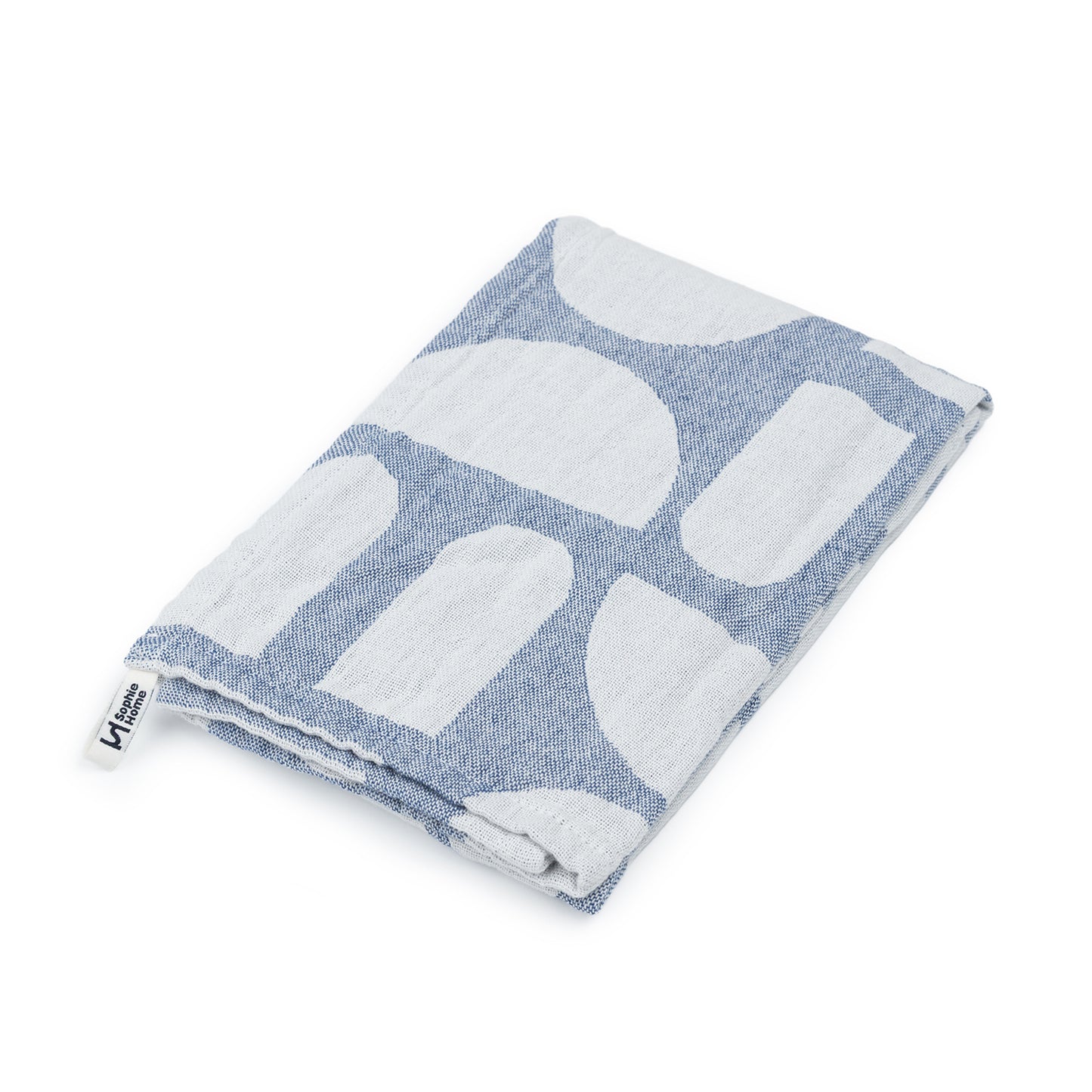 Designer Cotton Tea Towel: Stack The Dishes Cobalt