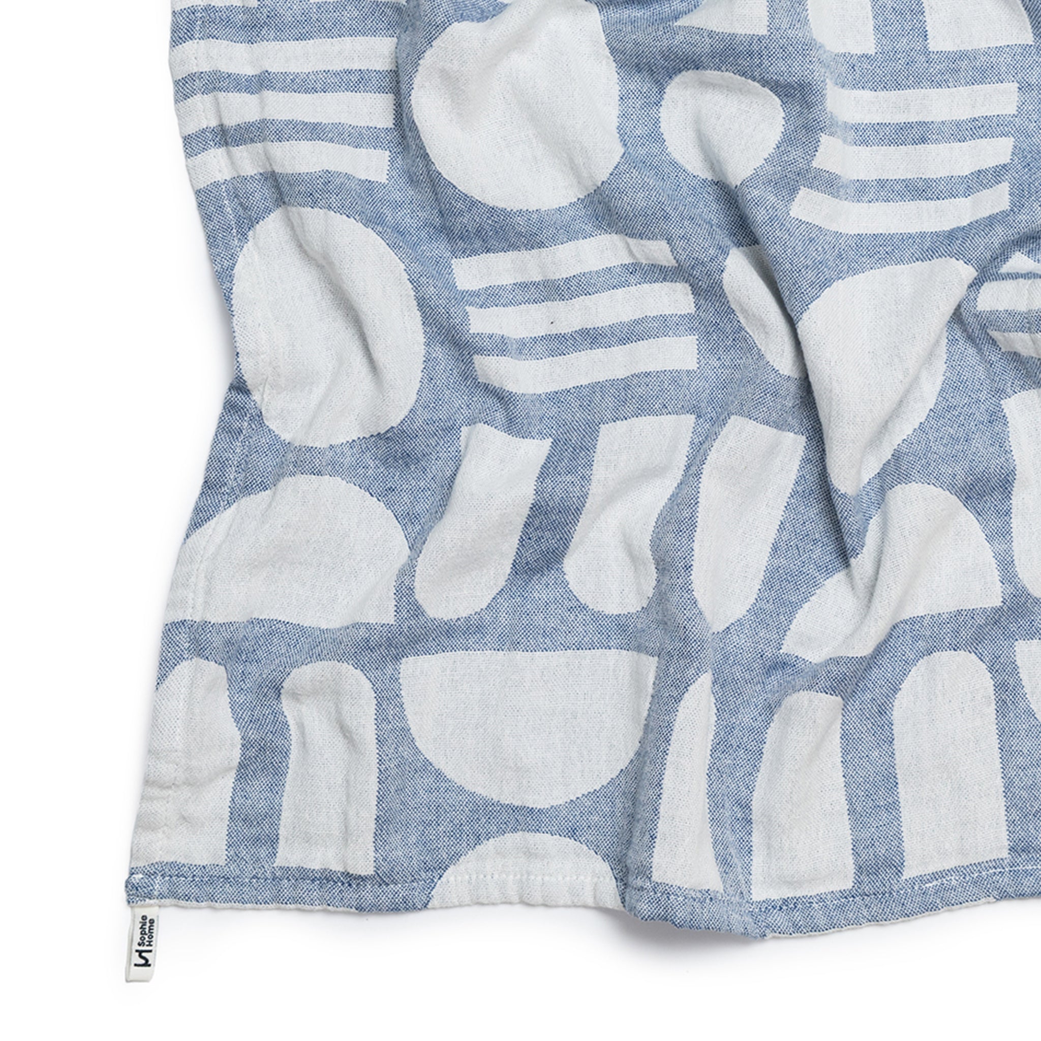 Designer Cotton Tea Towel: Stack The Dishes Cobalt