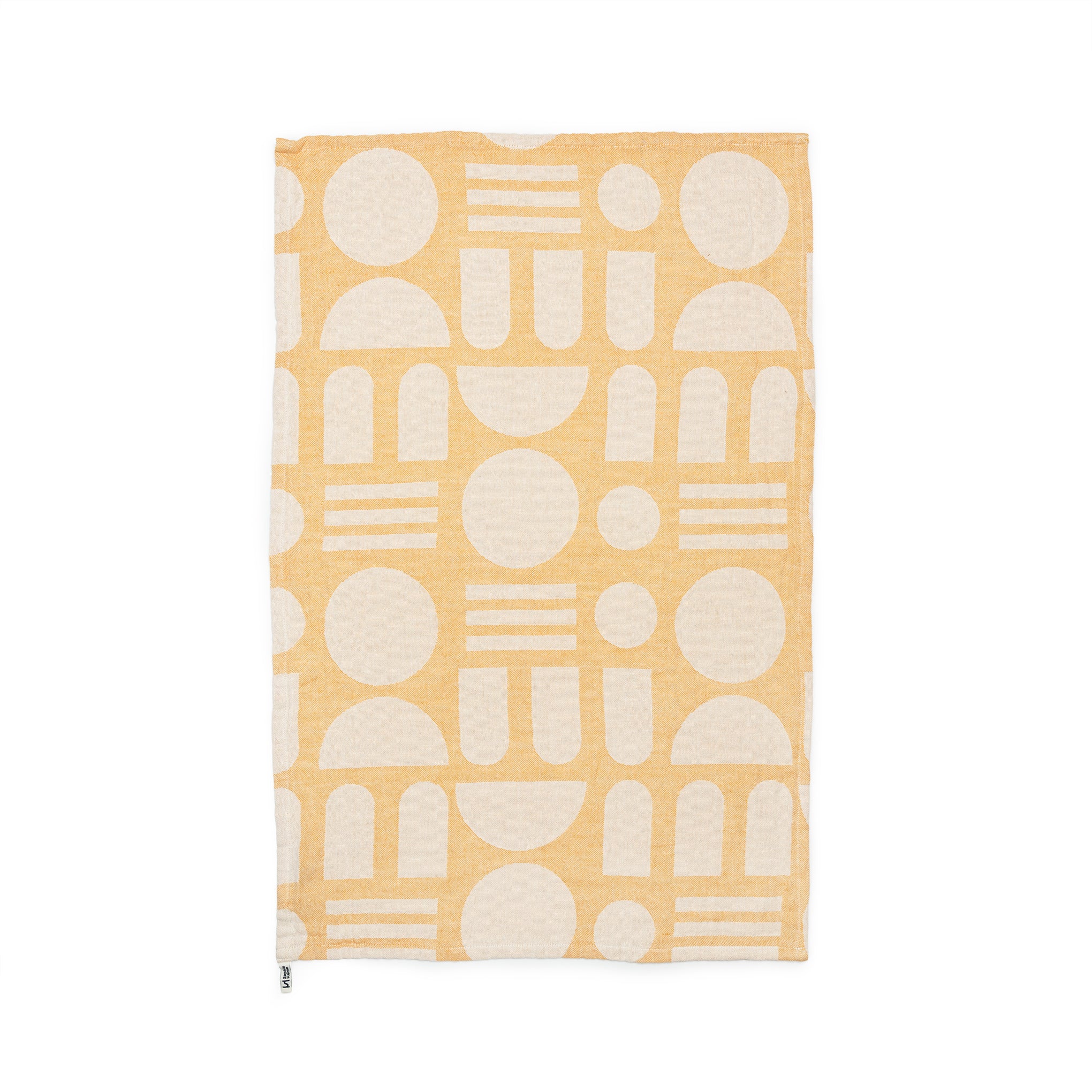 Designer Cotton Tea Towel: Stack The Dishes Yellow