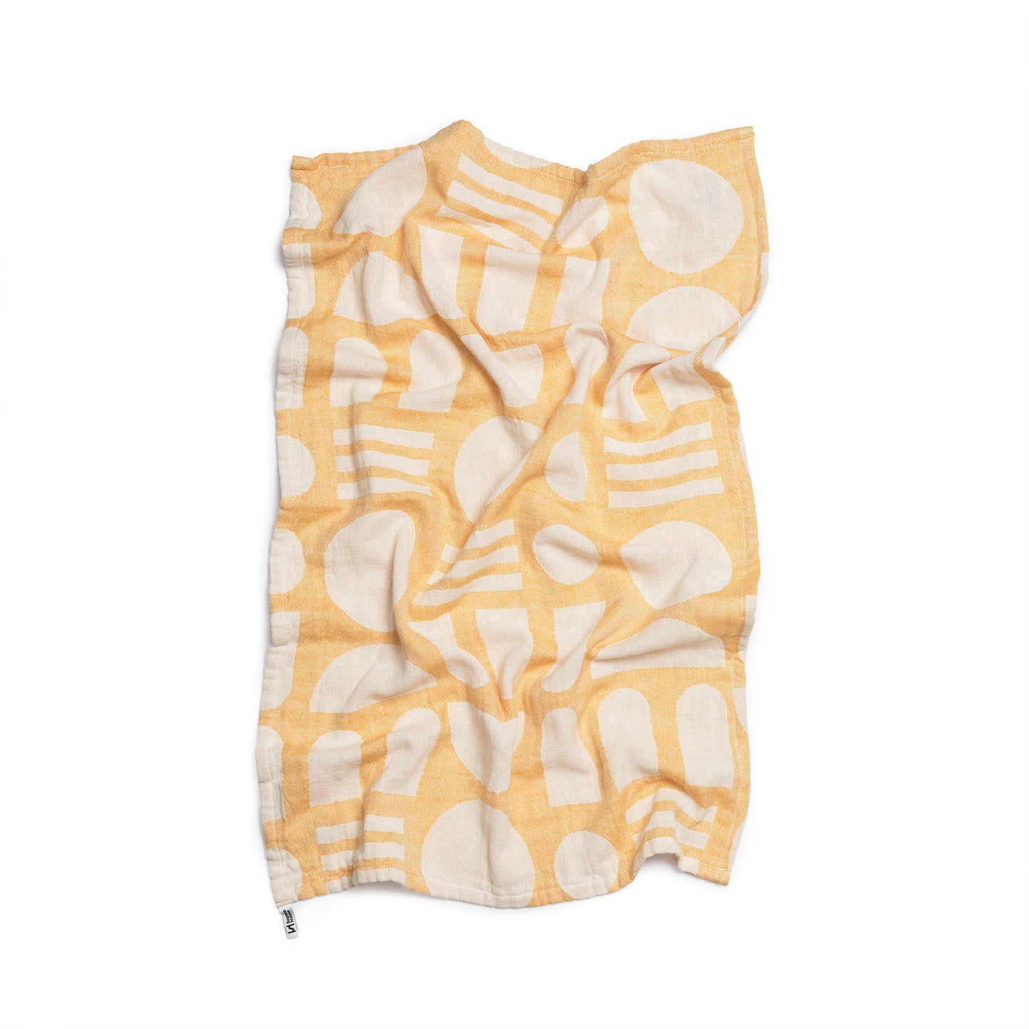 Designer Cotton Tea Towel: Stack The Dishes Yellow