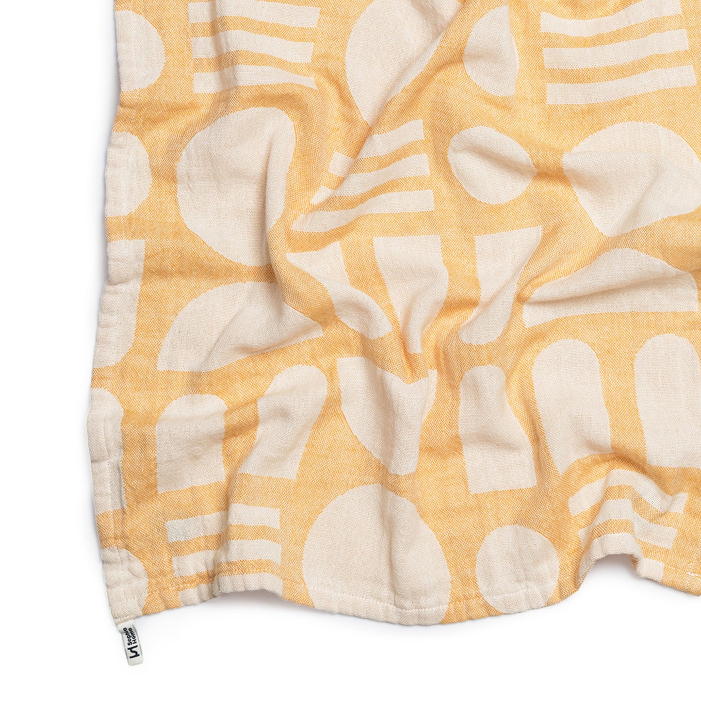 Designer Cotton Tea Towel: Stack The Dishes Yellow