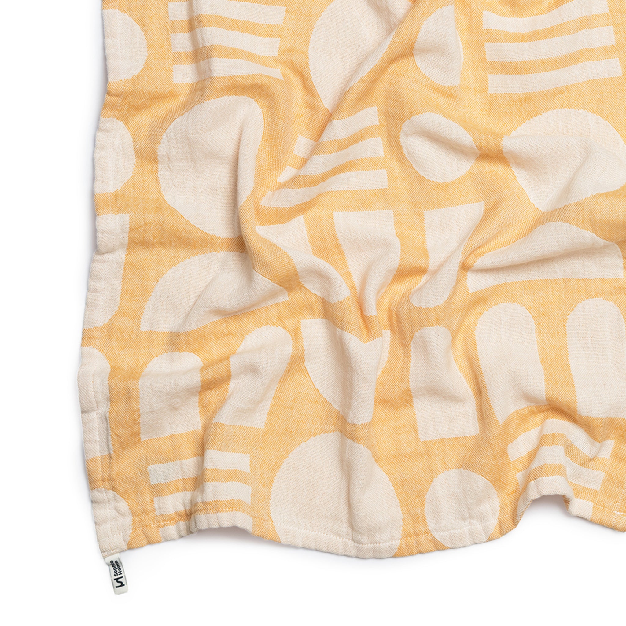 Designer Cotton Tea Towel: Stack The Dishes Yellow