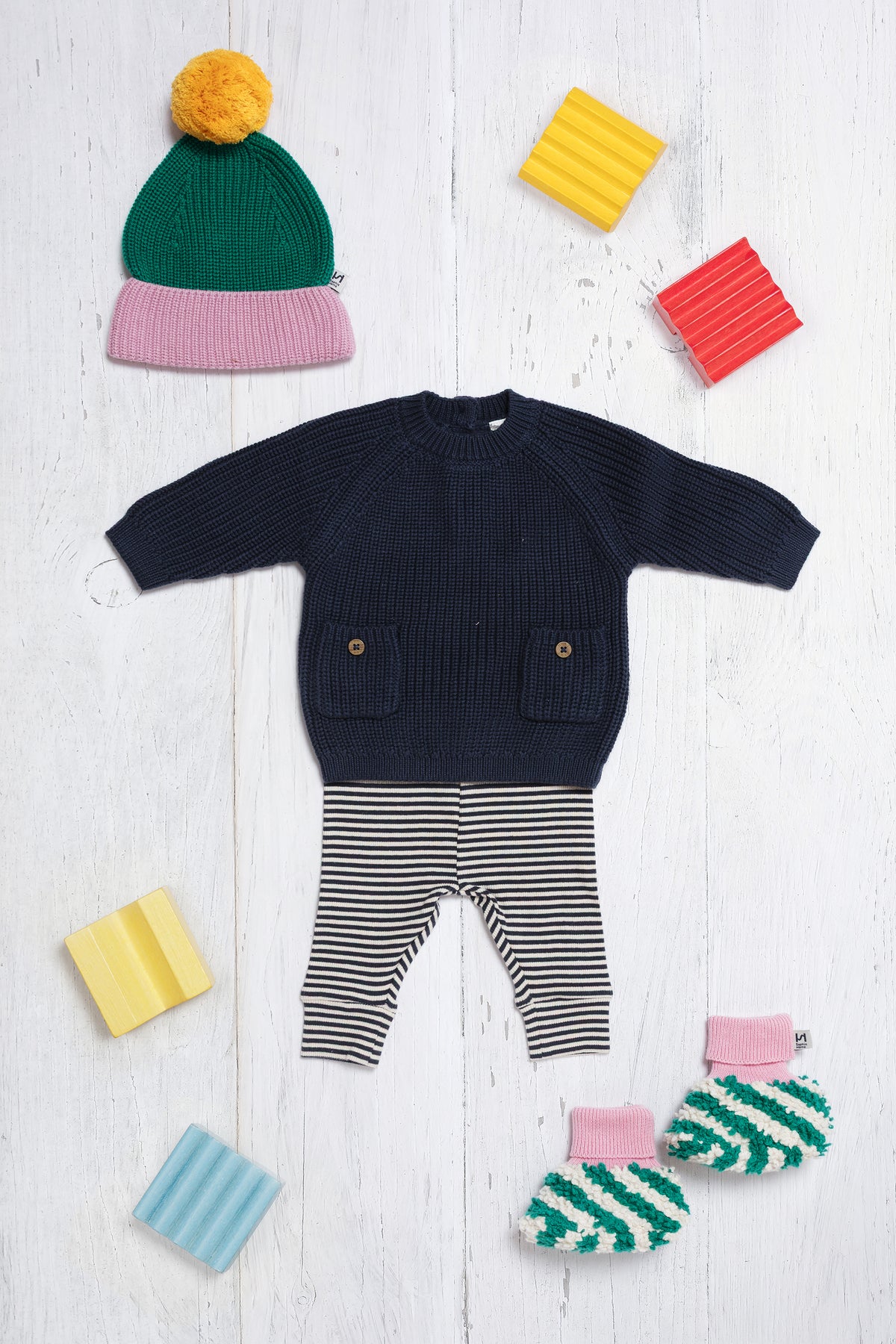 Boucle Striped Slipper Socks: Green