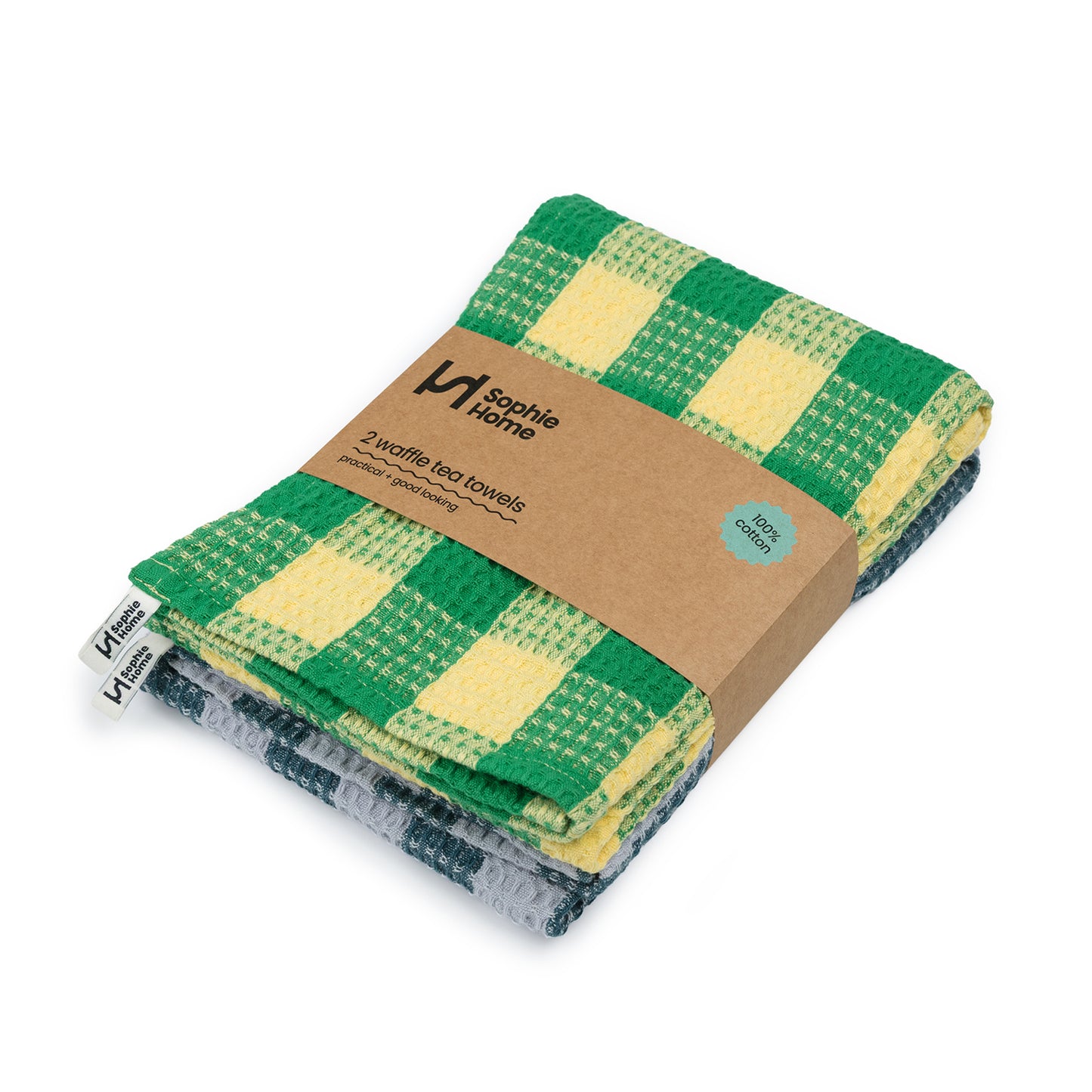 Cotton Tea Towel 2 Pack: Check Green