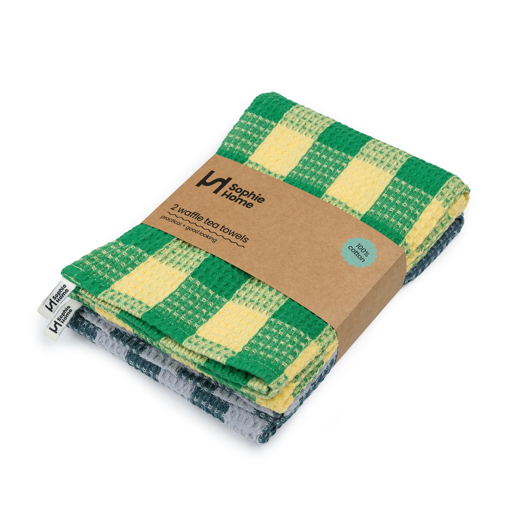 Cotton Tea Towel 2 Pack: Check Green