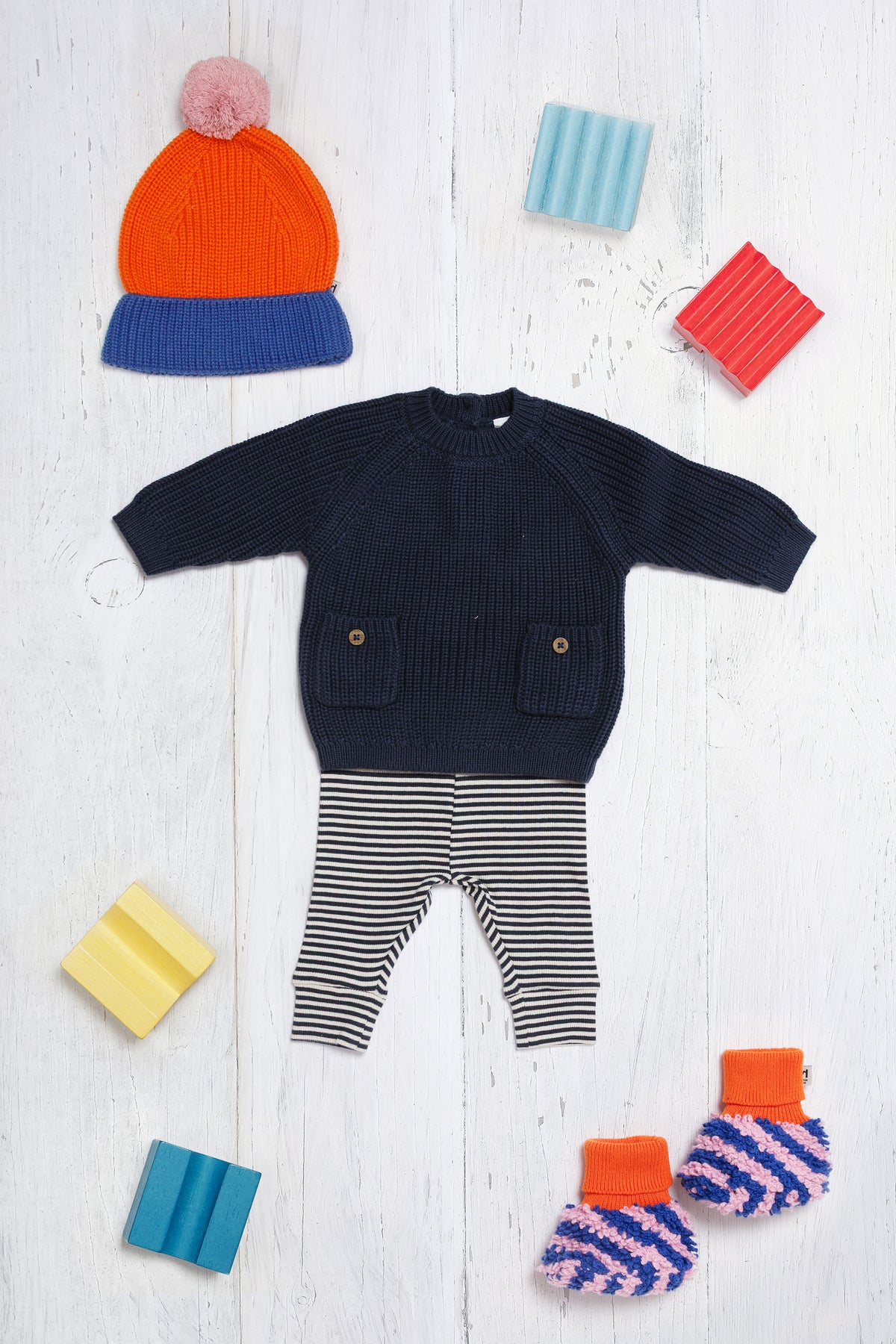 Boucle Striped Slipper Socks: Cobalt