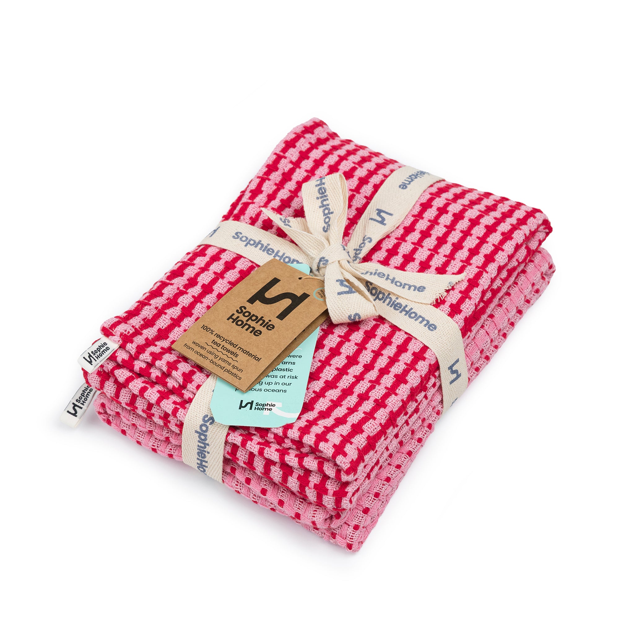 Recycled Materials Tea Towel 2 Pack: Pink