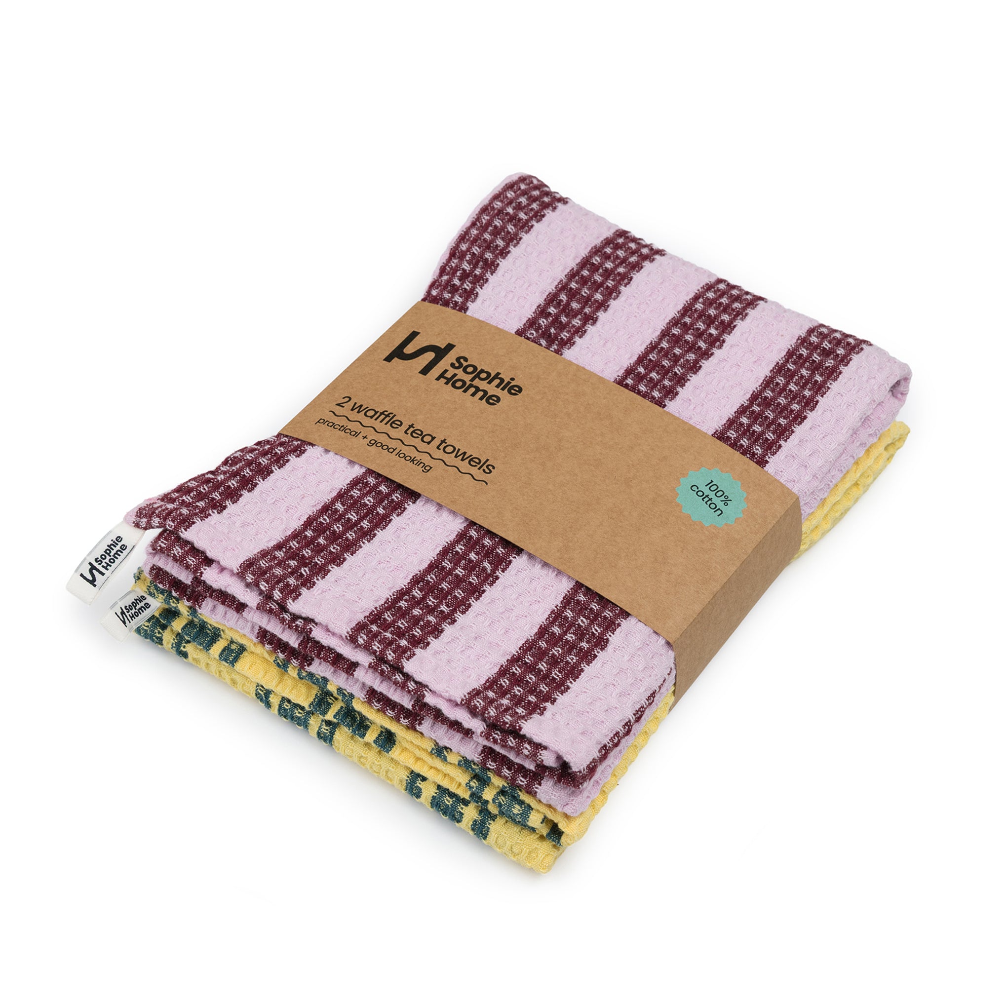 Cotton Tea Towel 2 Pack: Striped Burgundy