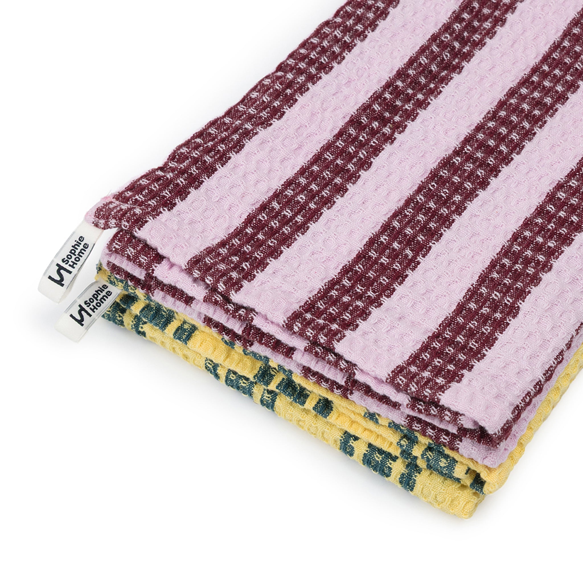 Cotton Tea Towel 2 Pack: Striped Burgundy