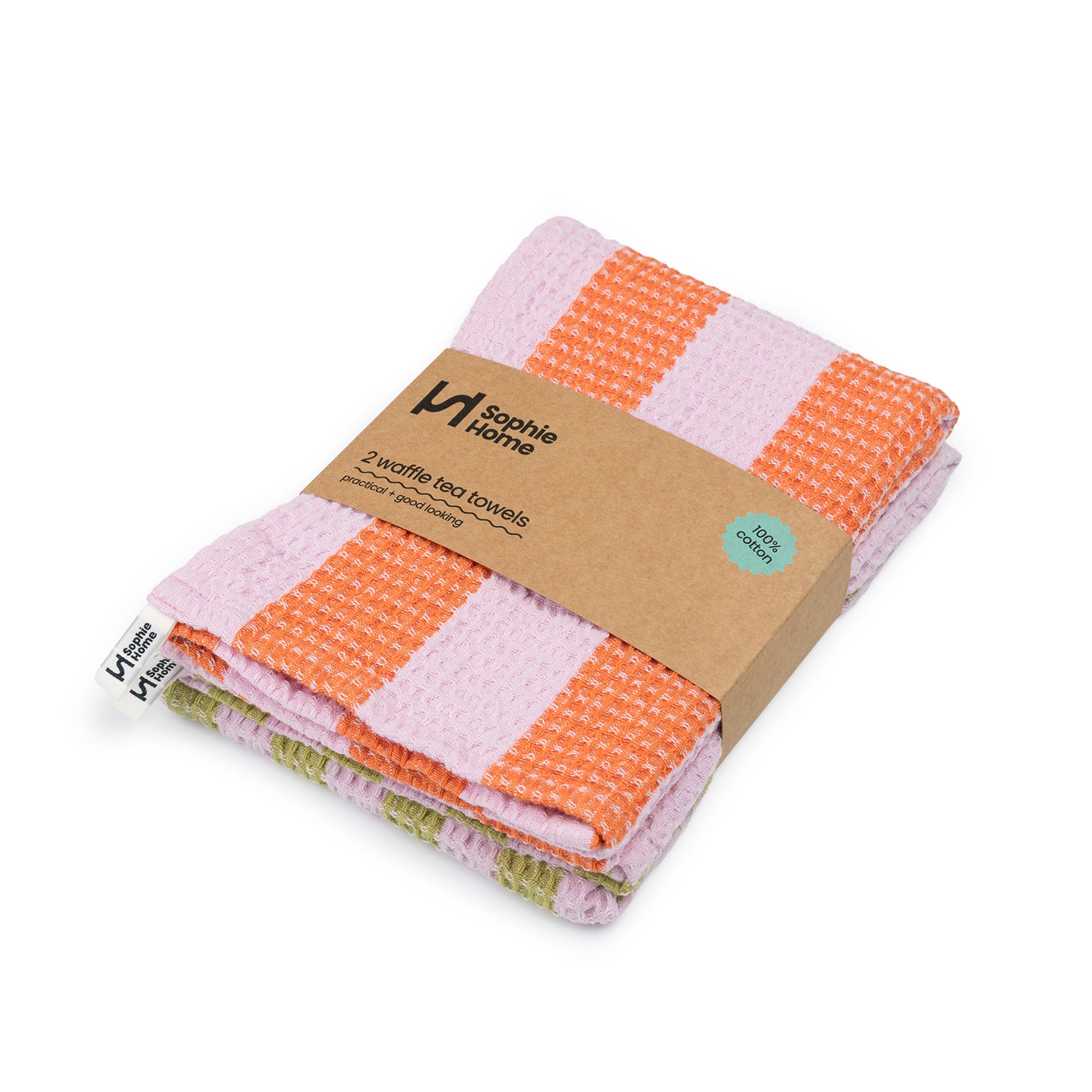 Cotton Tea Towel 2 Pack: Striped Pink