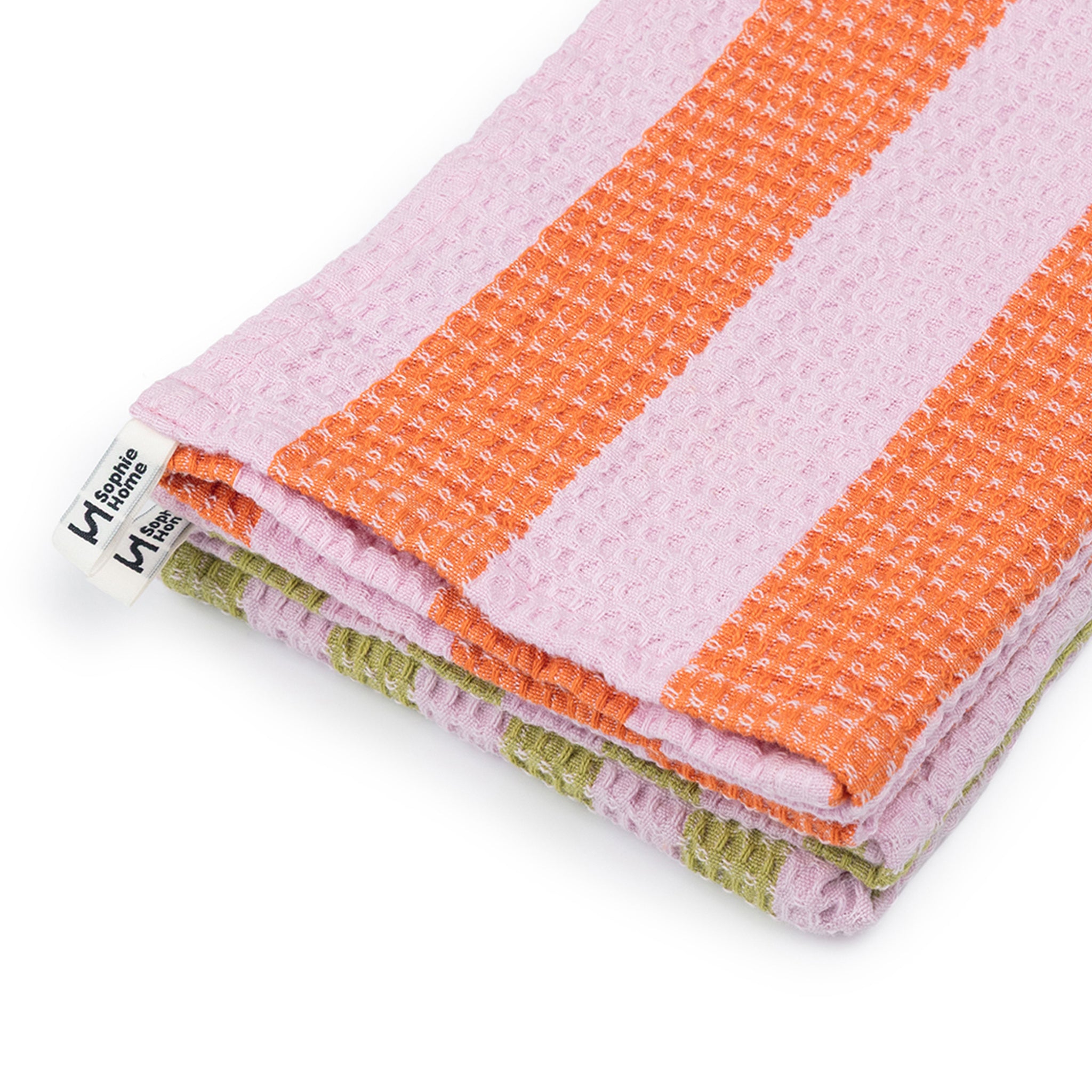 Cotton Tea Towel 2 Pack: Striped Pink