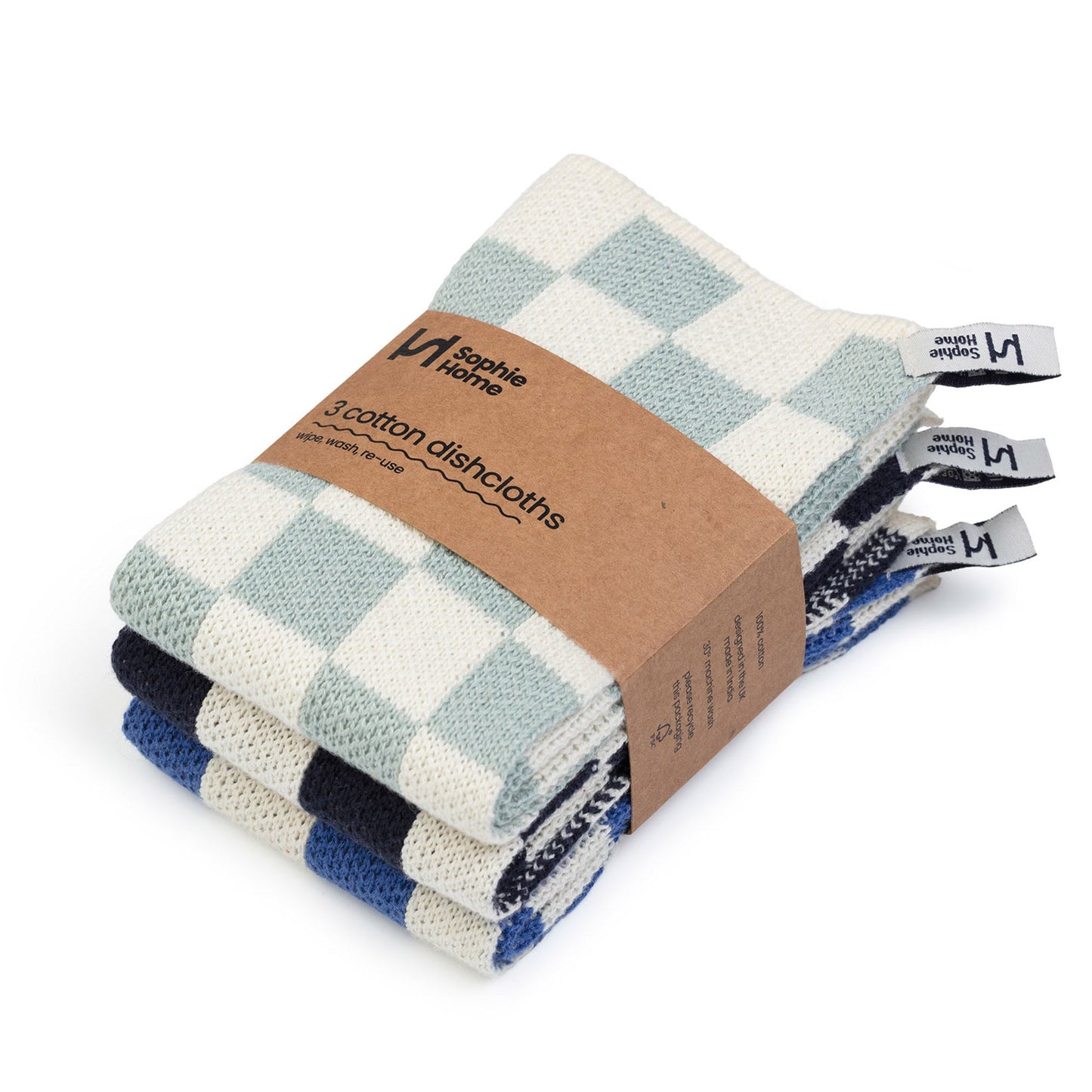 Reusable Check Dishcloths: Cobalt