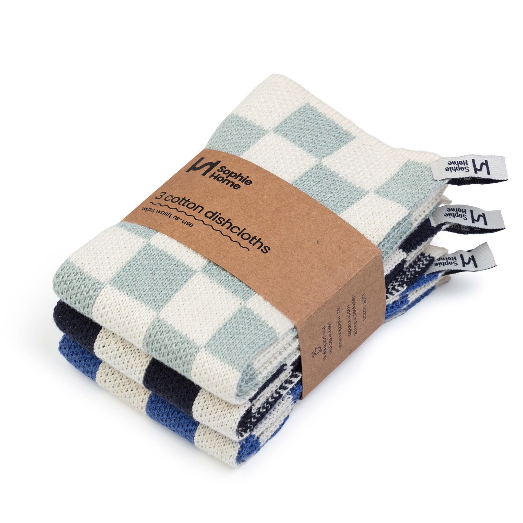 Reusable Check Dishcloths: Cobalt