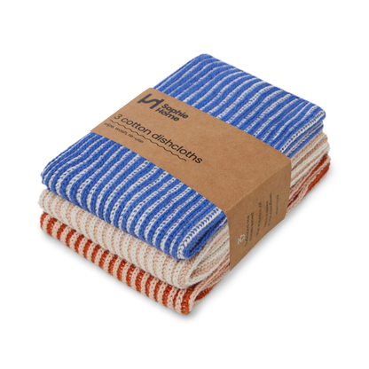 Reusable Ribbed Dishcloths: Cobalt/Pink/Rust