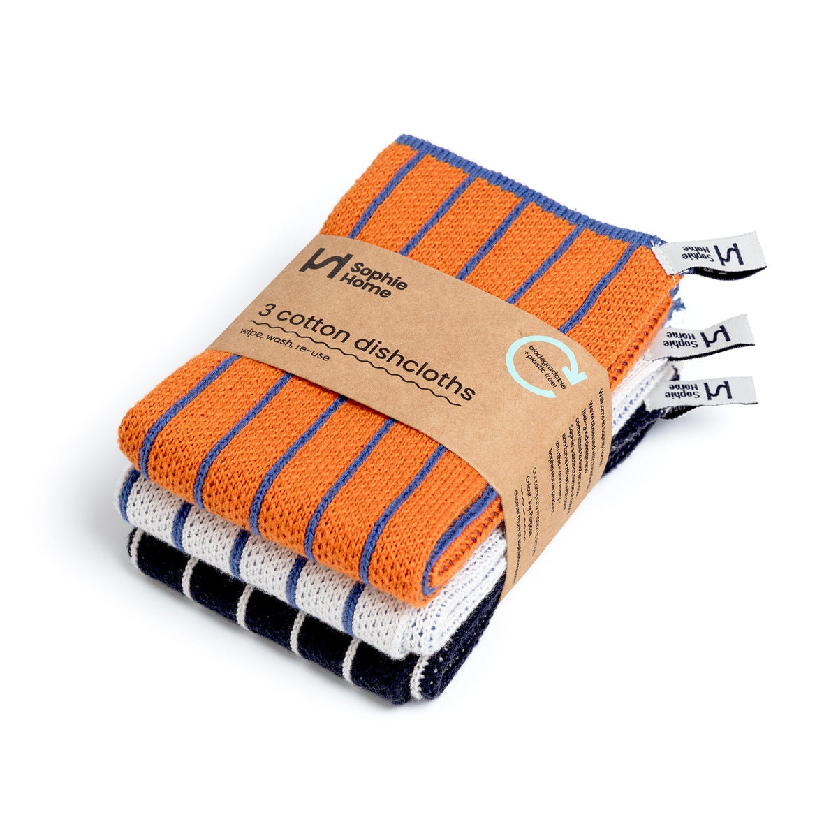 Reusable Striped Dishcloths: Orange