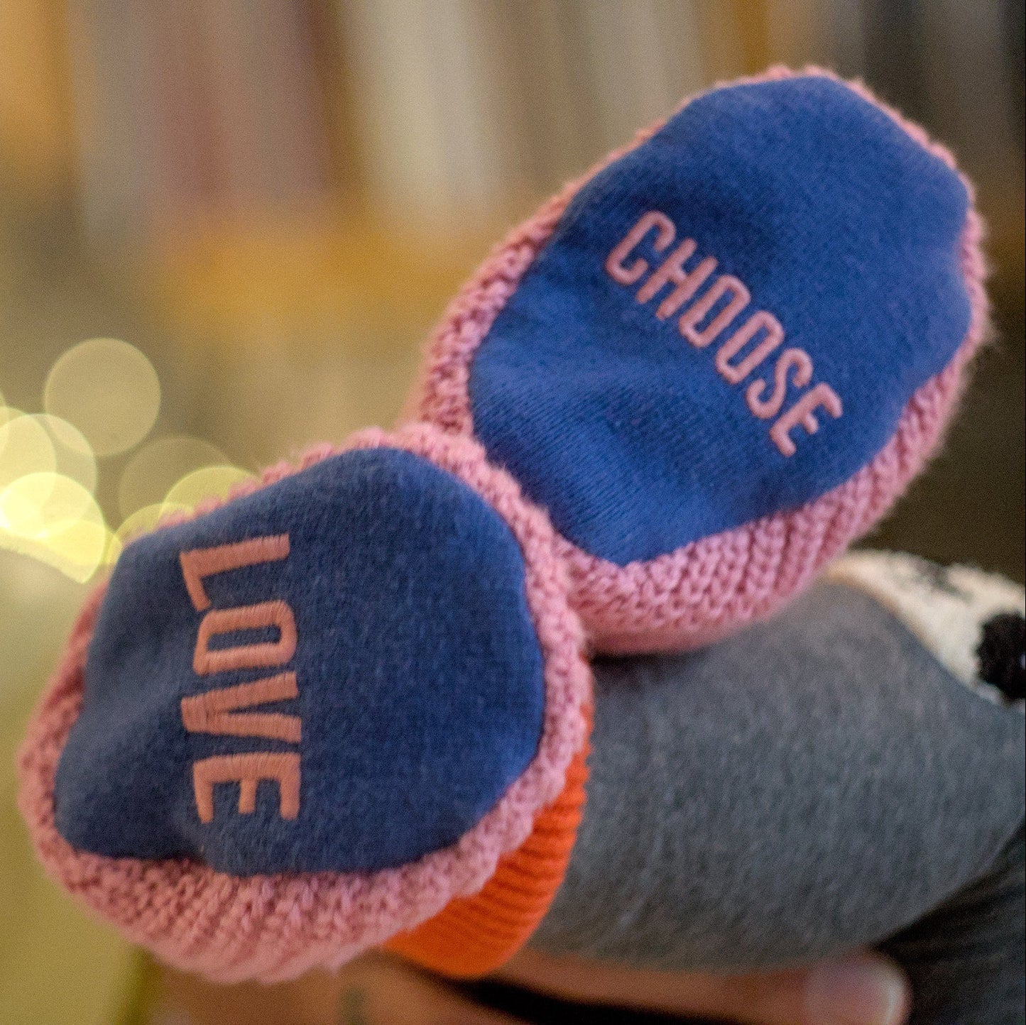 Choose Love Slippers & Striped Terry Washcloth Gift Set Bundle