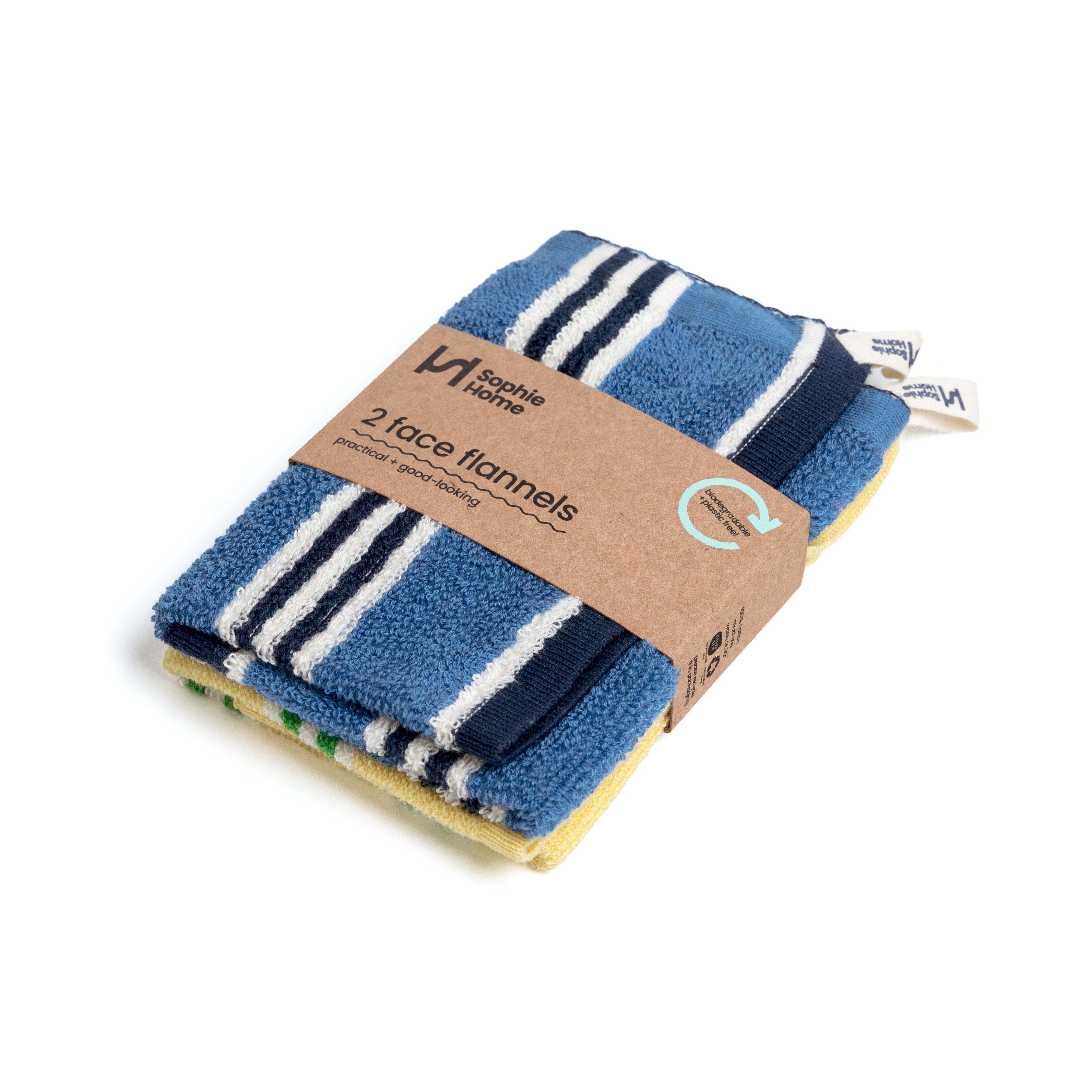 Striped Terry Towelling Face Cloth 2 pack: Cobalt