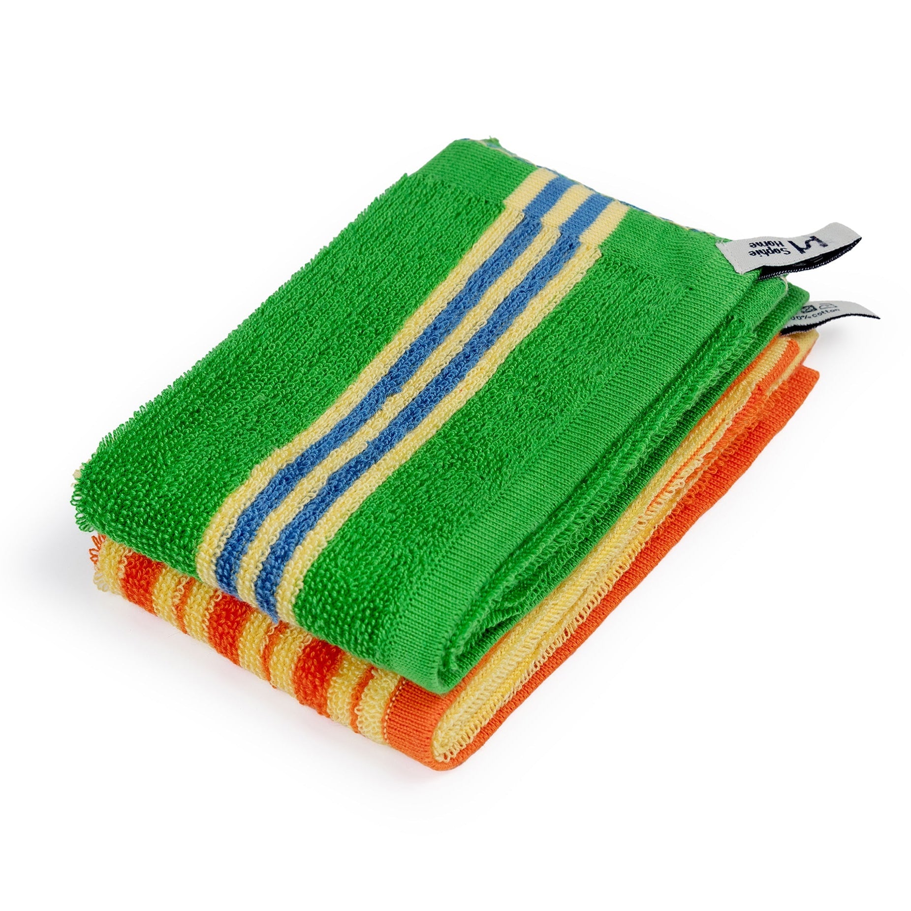 Striped Terry Towelling Face Cloth 2 Pack: Green
