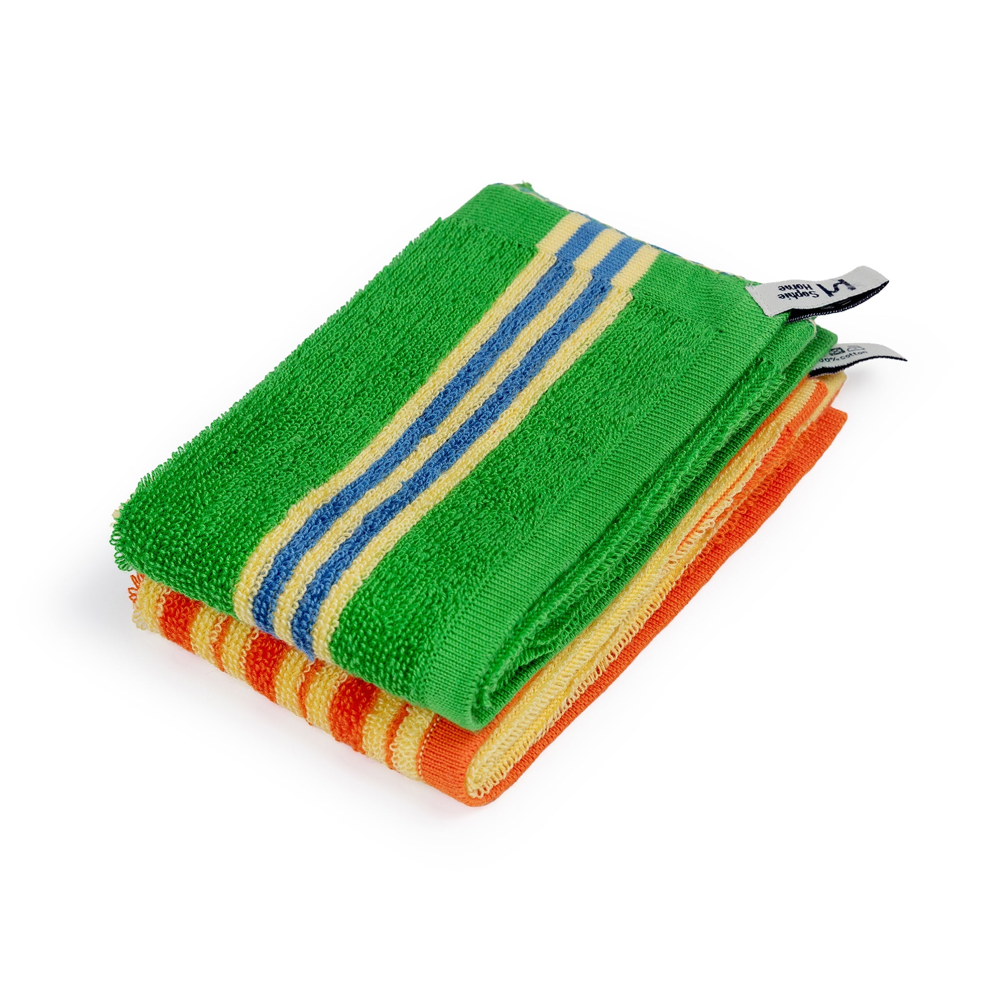 Striped Terry Towelling Face Cloth 2 Pack: Green