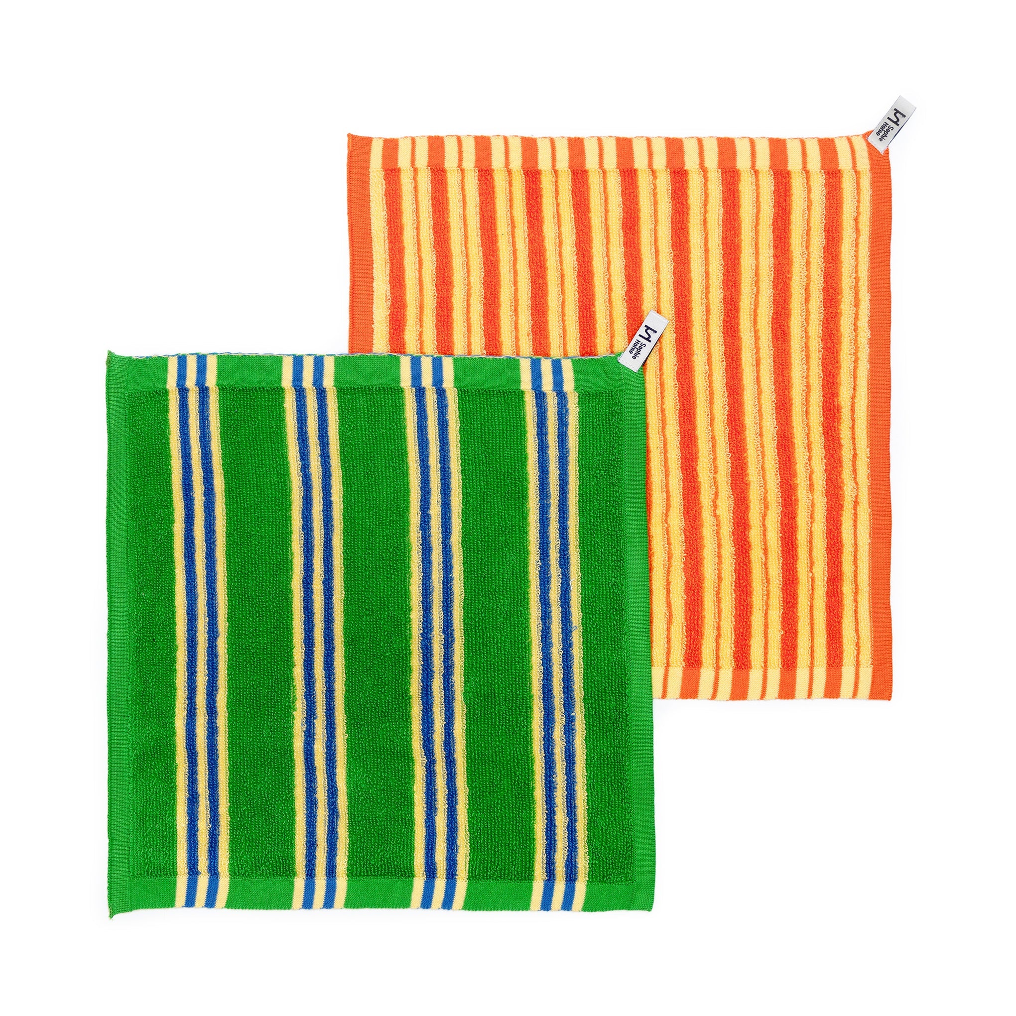 Striped Terry Towelling Face Cloth 2 Pack: Green
