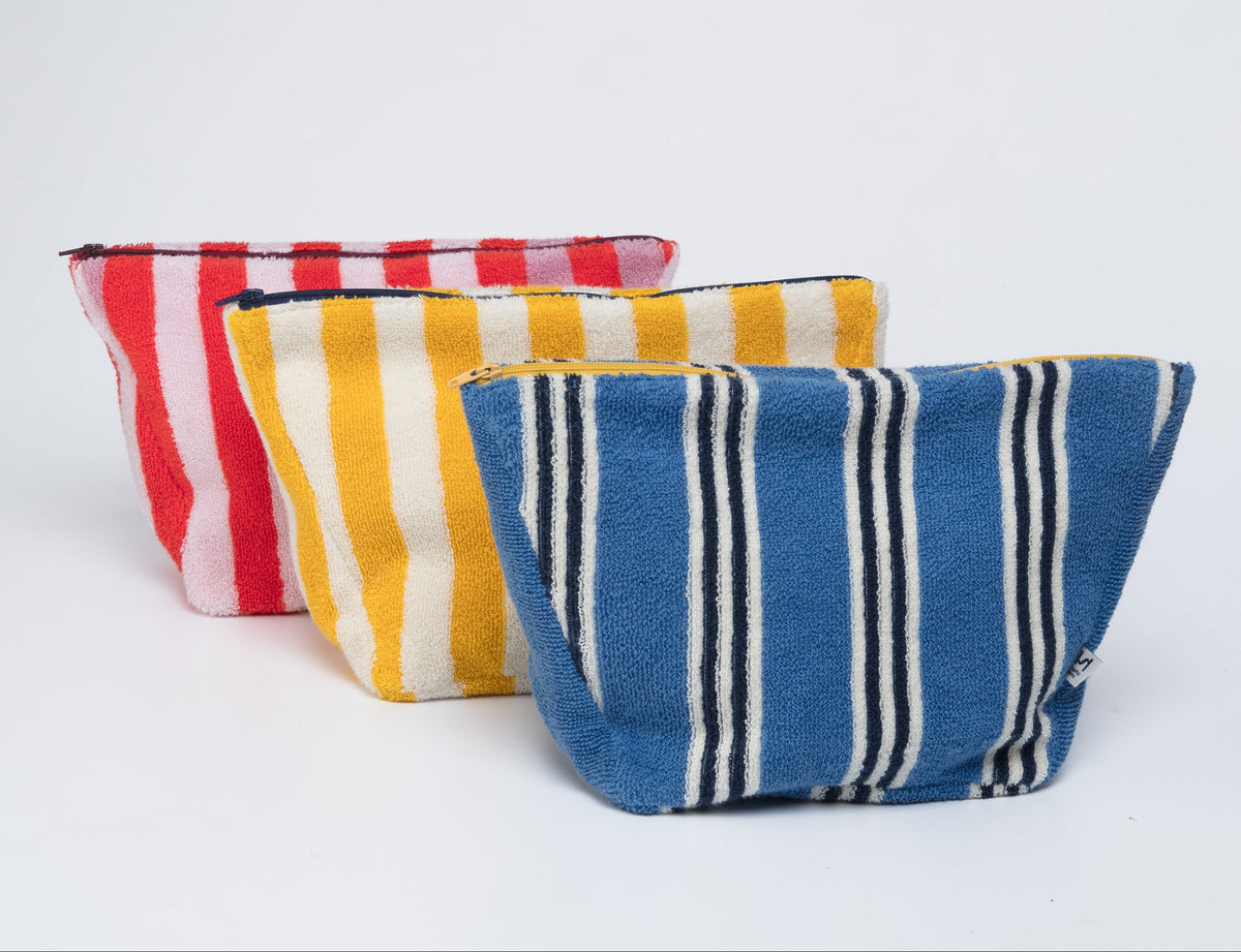 Striped Terry Towelling Wash Bag: Cobalt & Navy