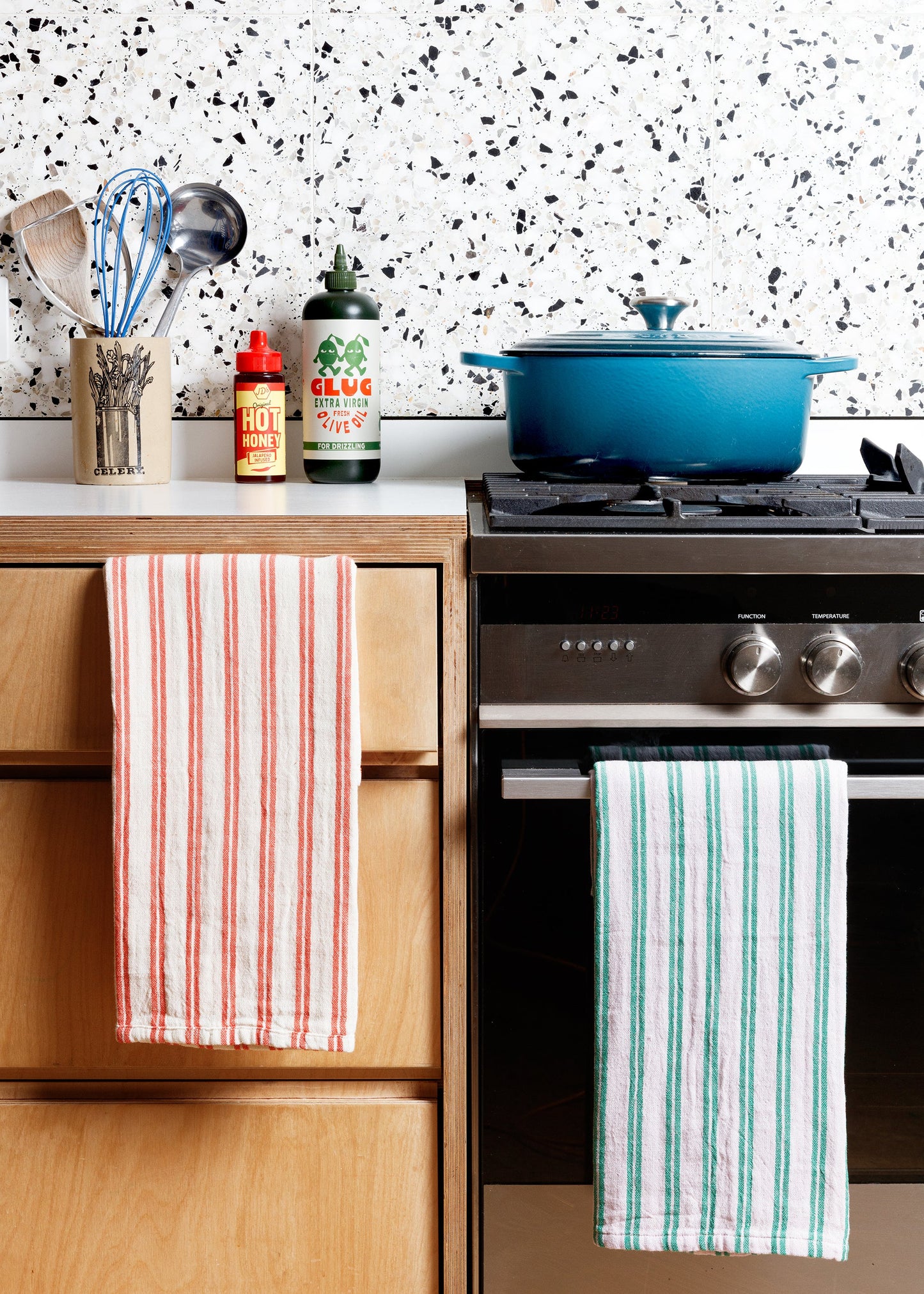 Striped Cotton Hand Towel: Red