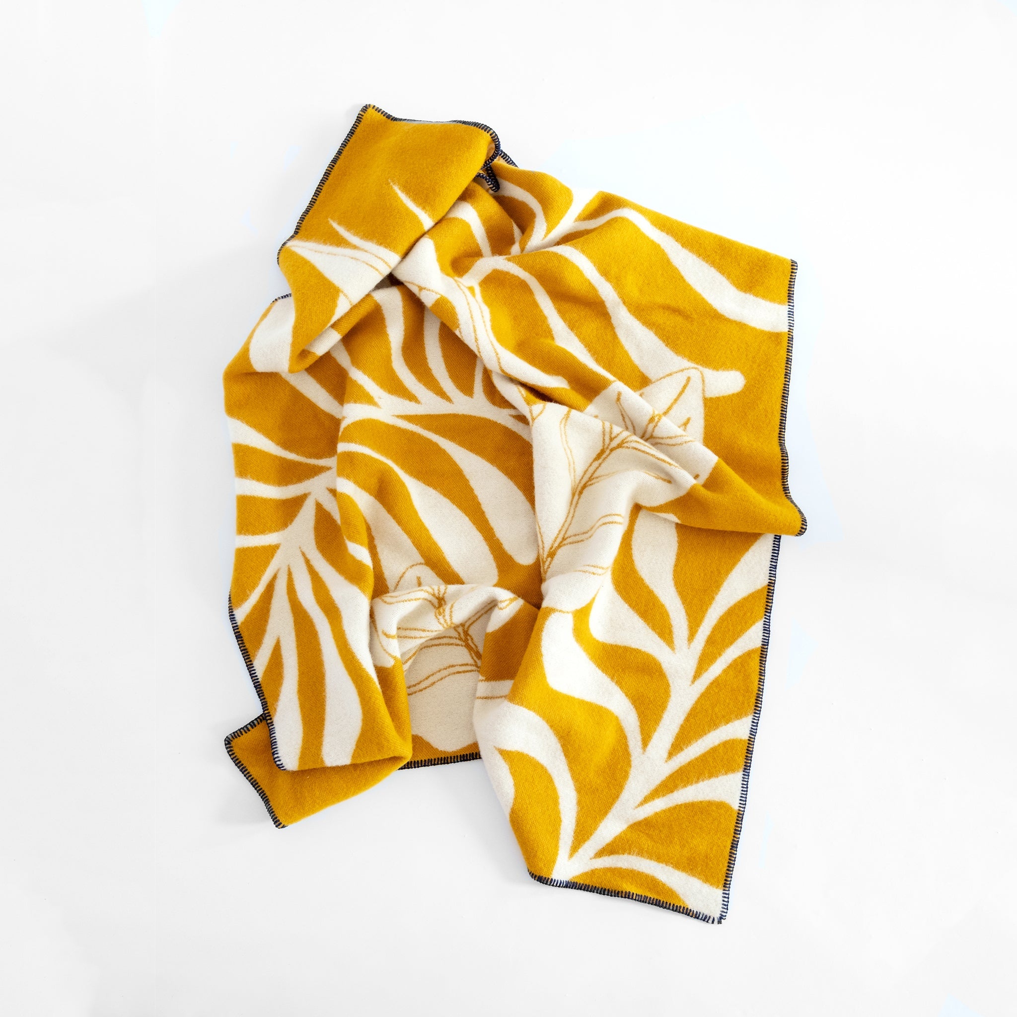 Leaf Wool Blanket: Mustard