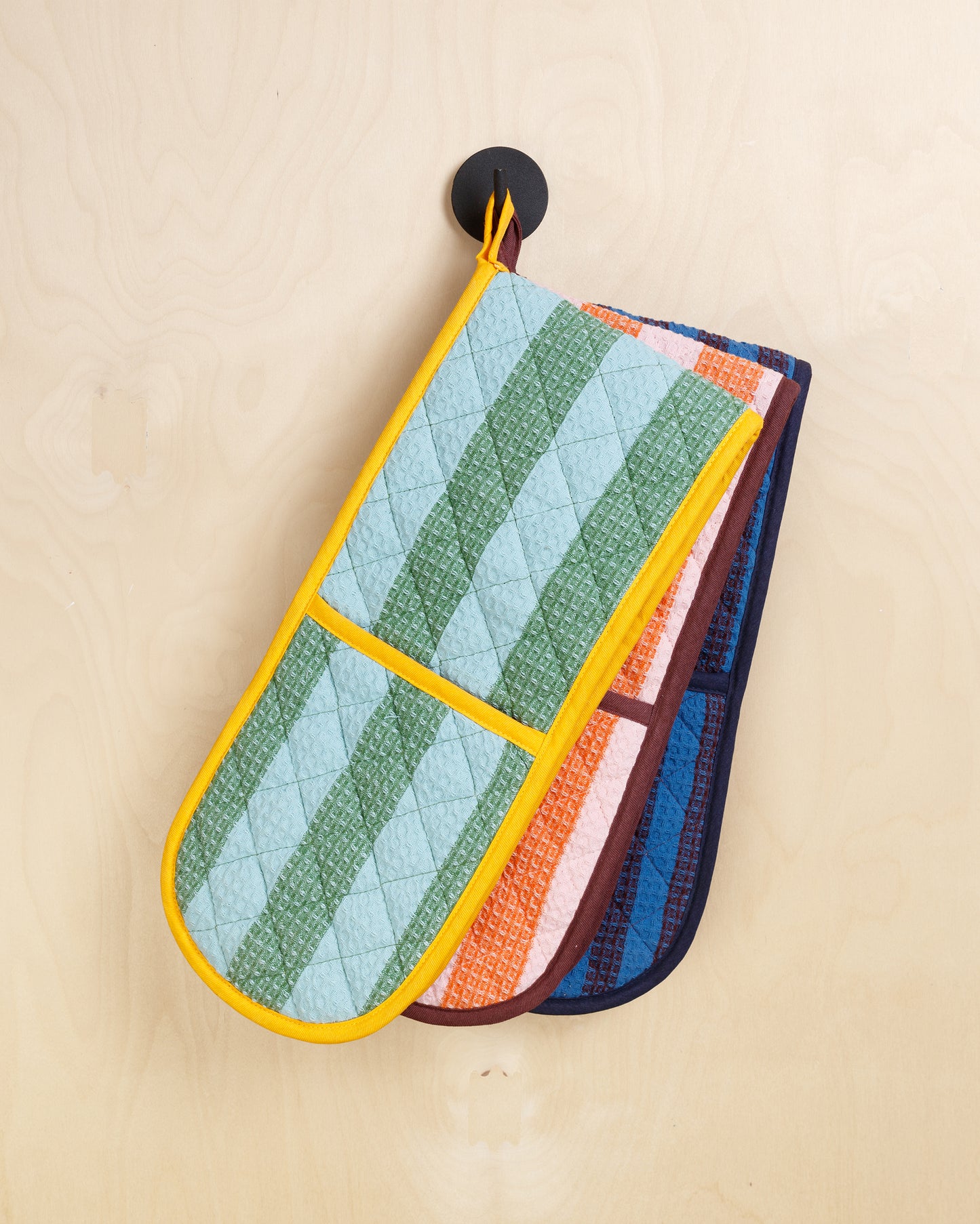 Striped Double Oven Glove: Pink & Red