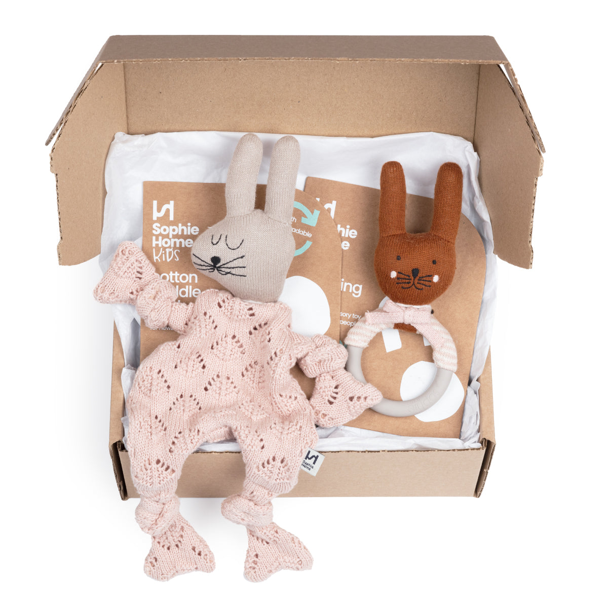 Rabbit Comforter & Rabbit Teething Rattle Gift Set Bundle