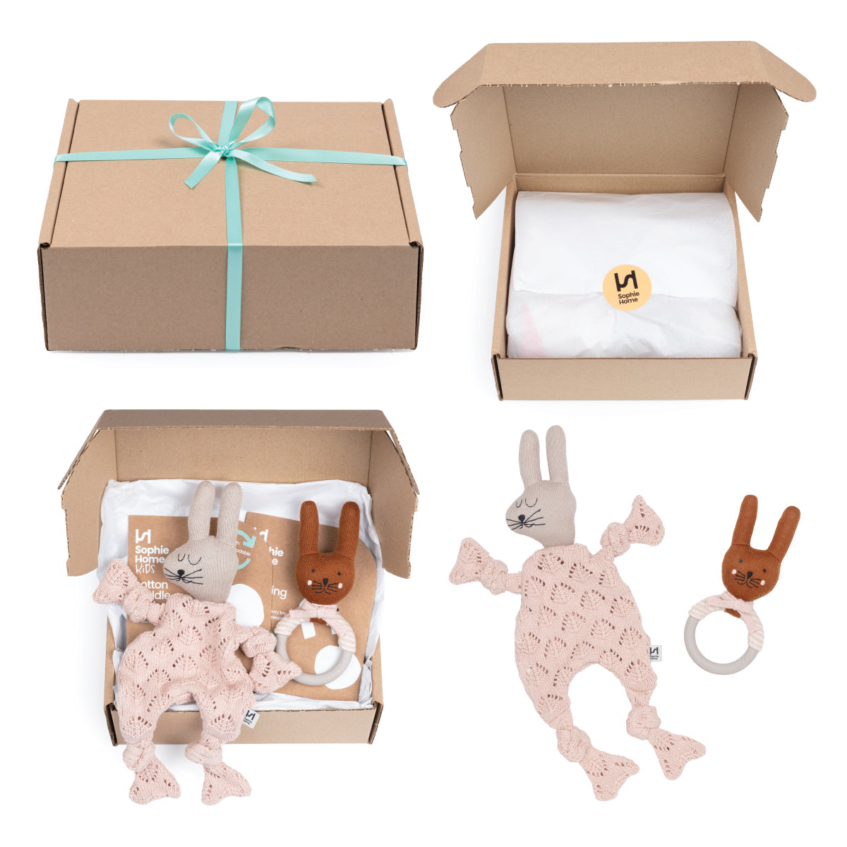 Rabbit Comforter & Rabbit Teething Rattle Gift Set Bundle