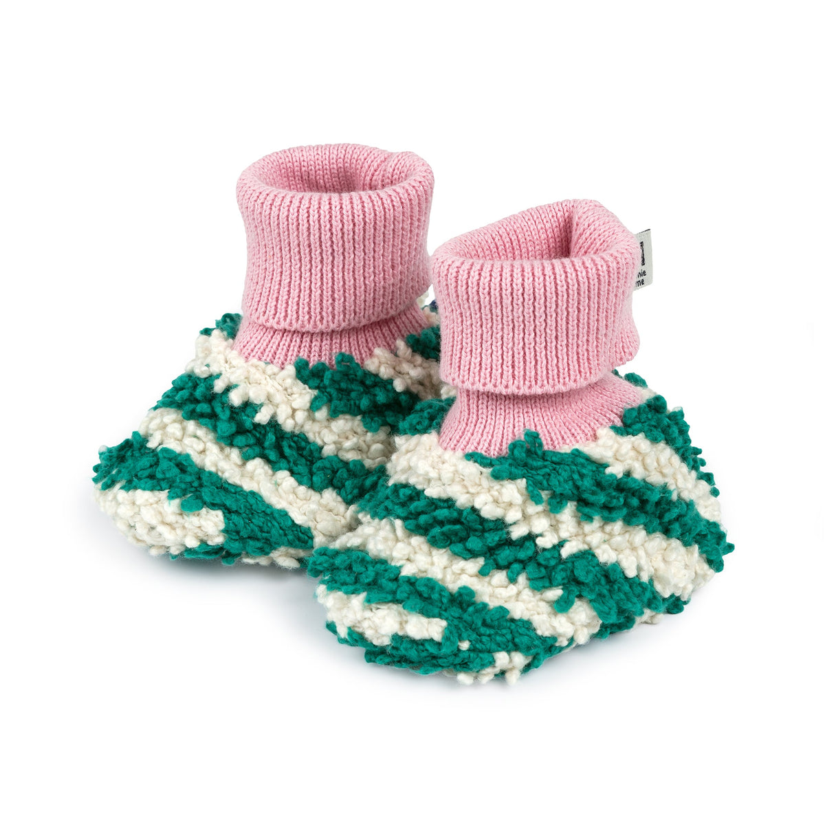 Boucle Striped Slipper Socks: Green