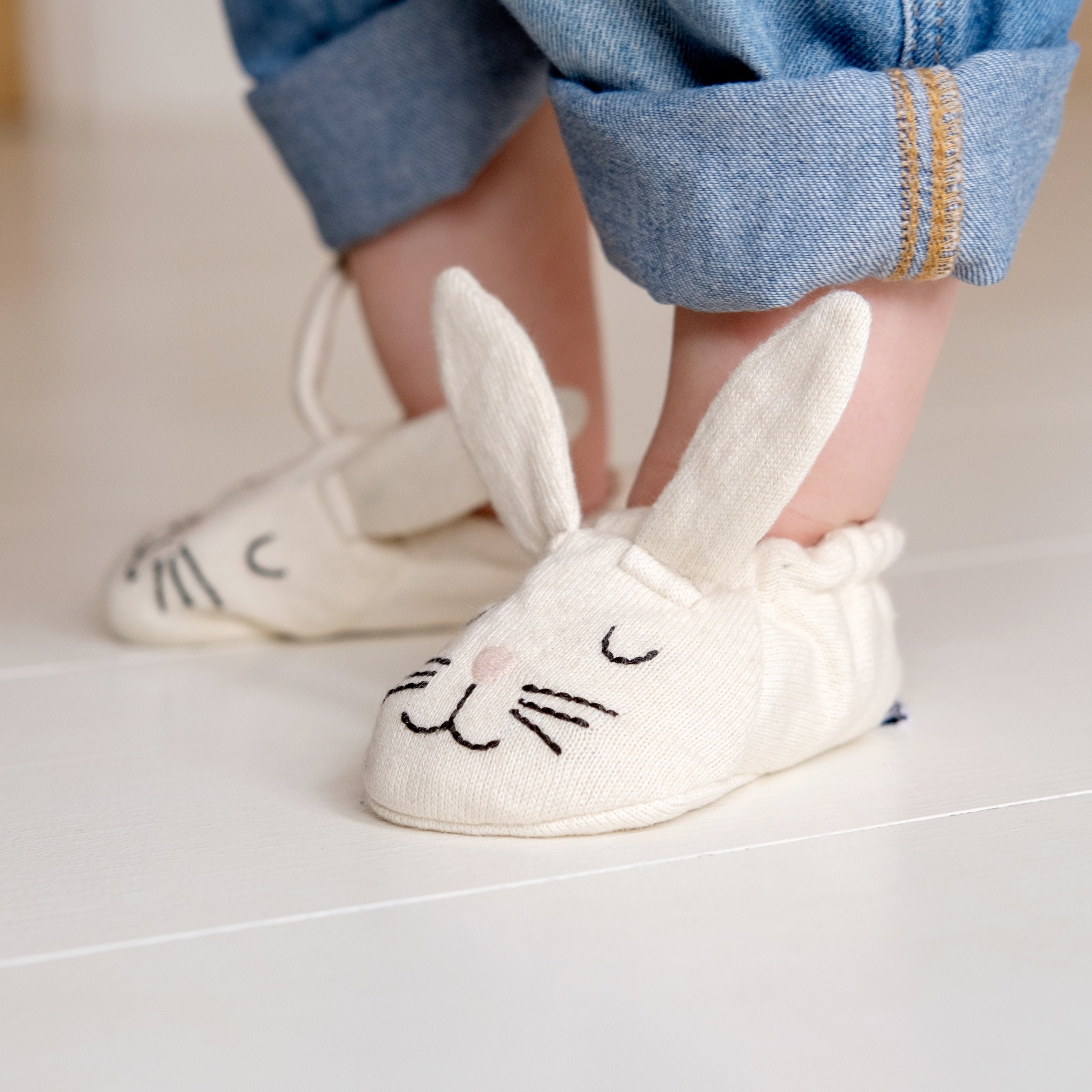 Rabbit Baby Booties Ivory