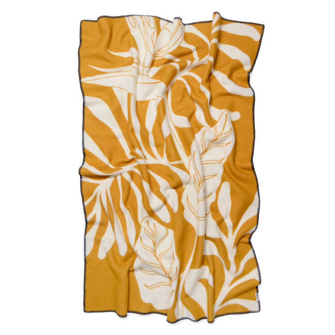 Leaf Wool Blanket: Mustard