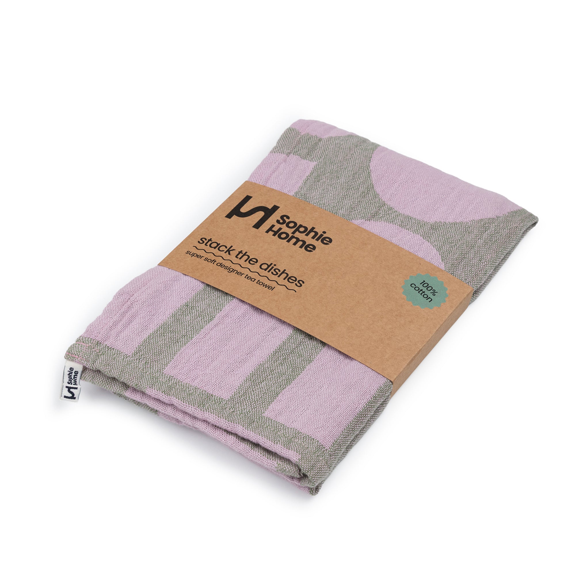 Designer Cotton Tea Towel: Stack The Dishes Green