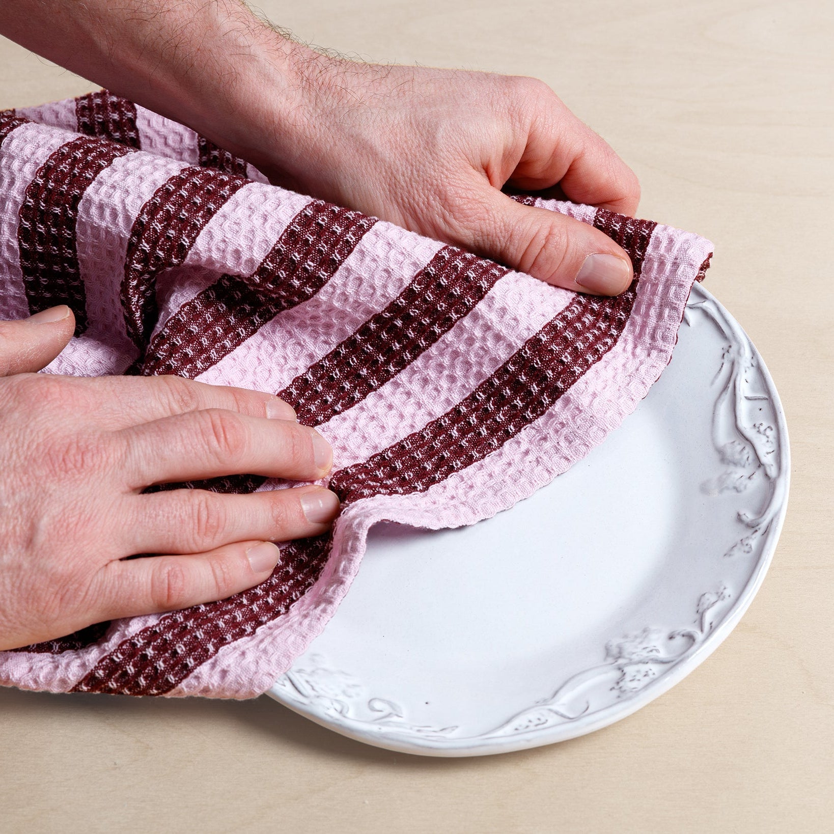 Cotton Tea Towel 2 Pack: Striped Burgundy
