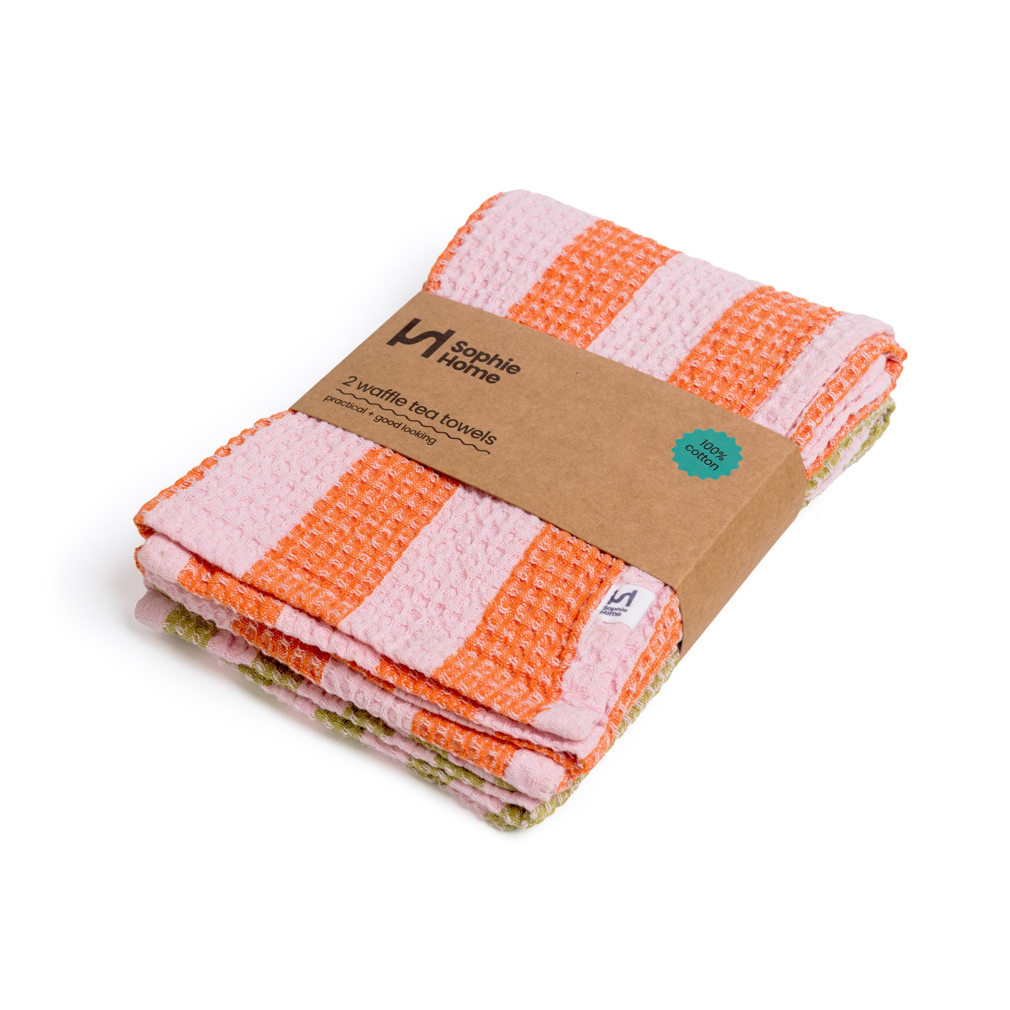 Cotton Tea Towel 2 Pack: Striped Pink