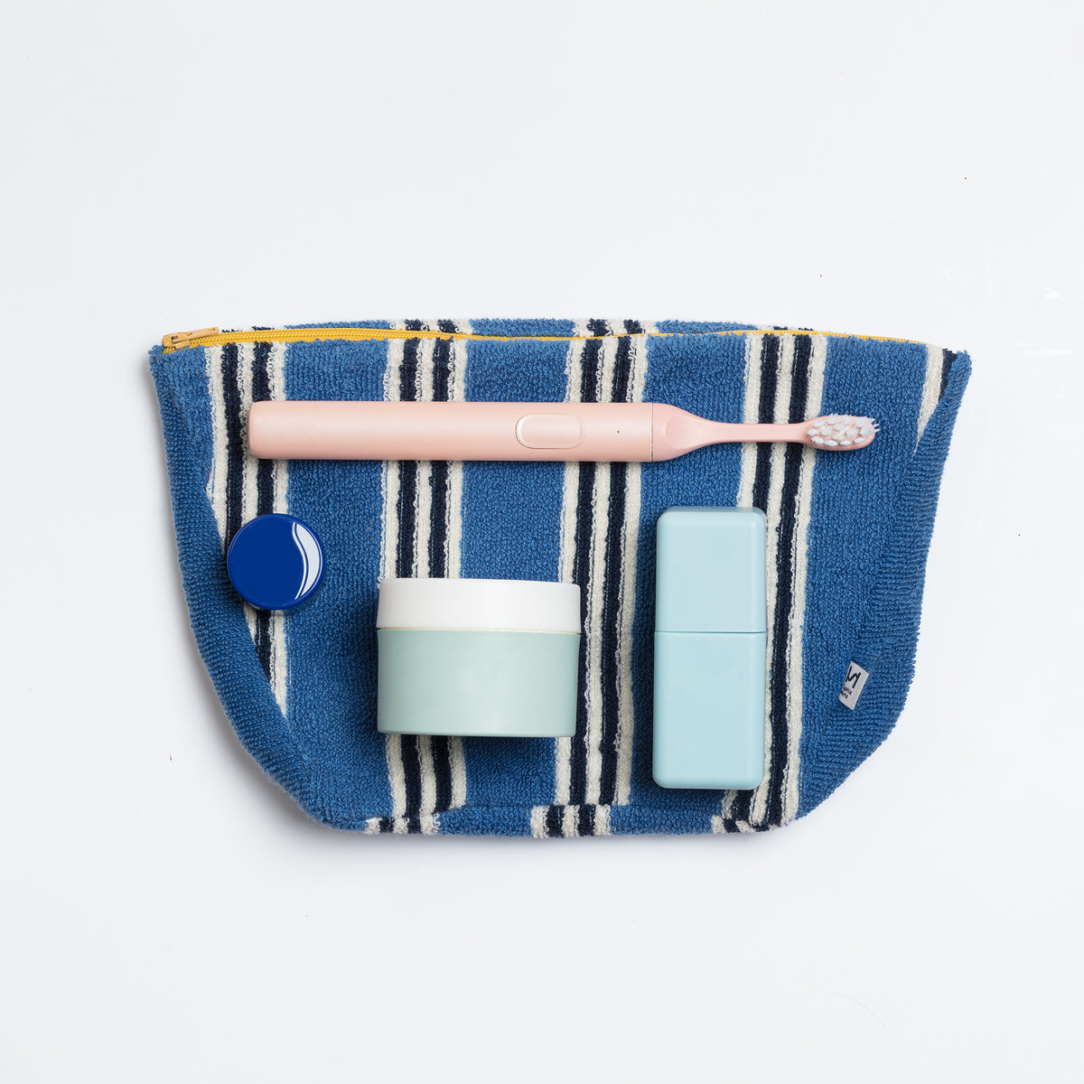 Striped Terry Towelling Wash Bag: Cobalt & Navy